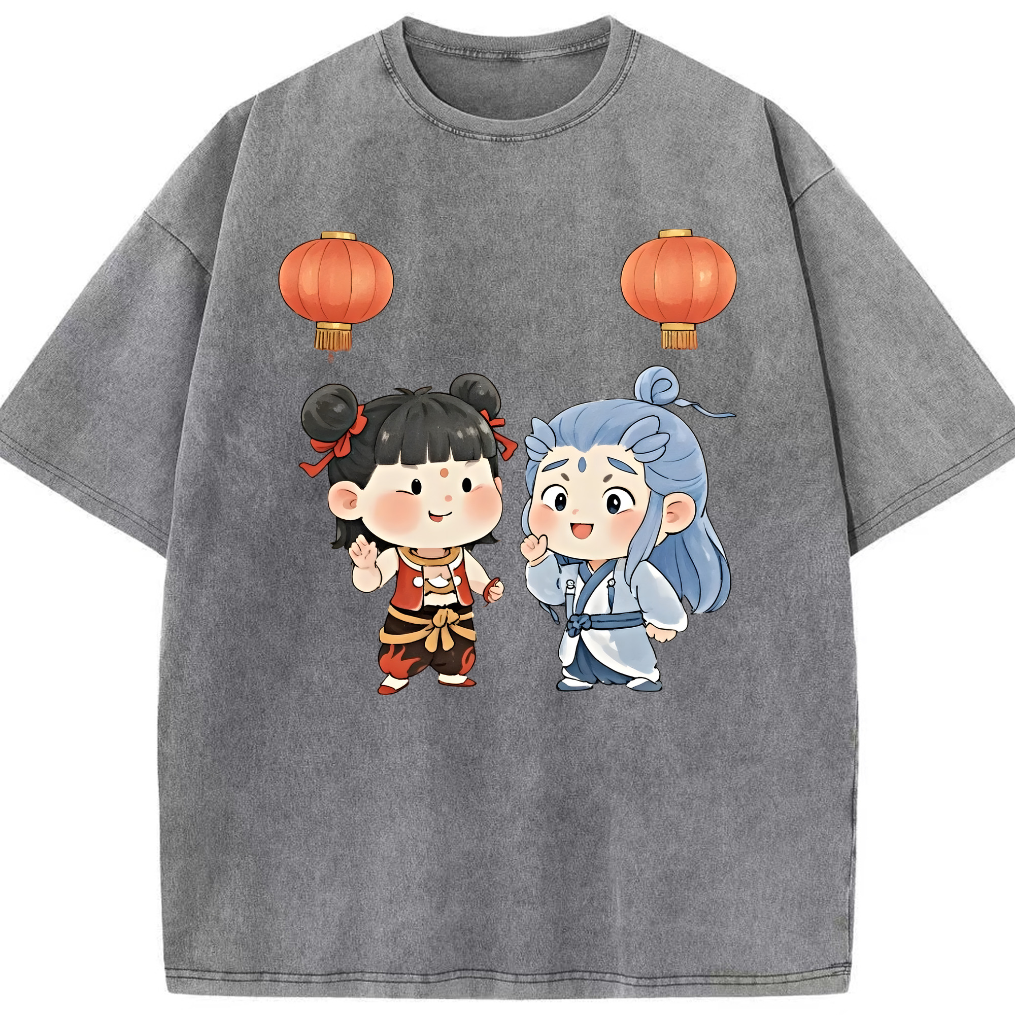 （画像用） Ne Zha 2 ナタ 魔童の大暴れ 綿100% ヴィンテージ風 半袖Tシャツ（フロントプリント）