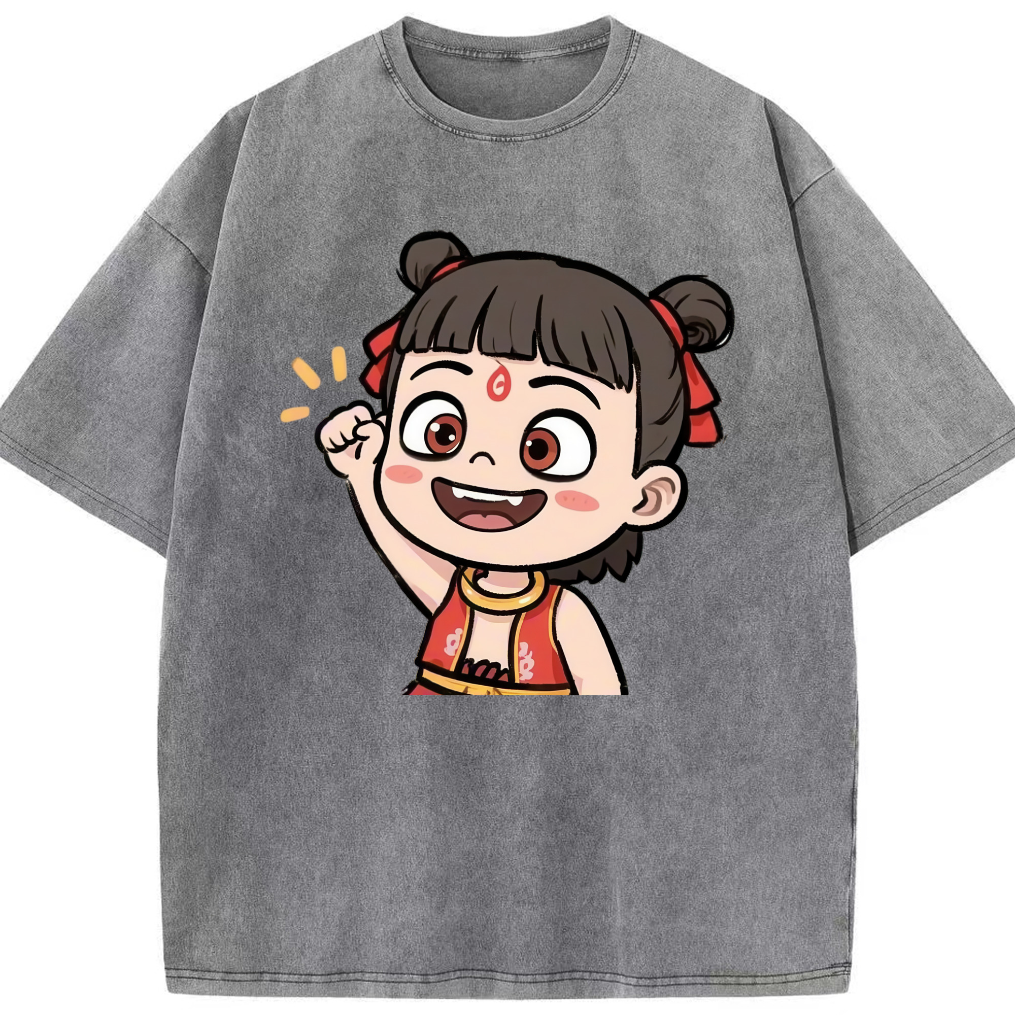 （画像用） Ne Zha 2 ナタ 魔童の大暴れ 綿100% ヴィンテージ風 半袖Tシャツ（フロントプリント）