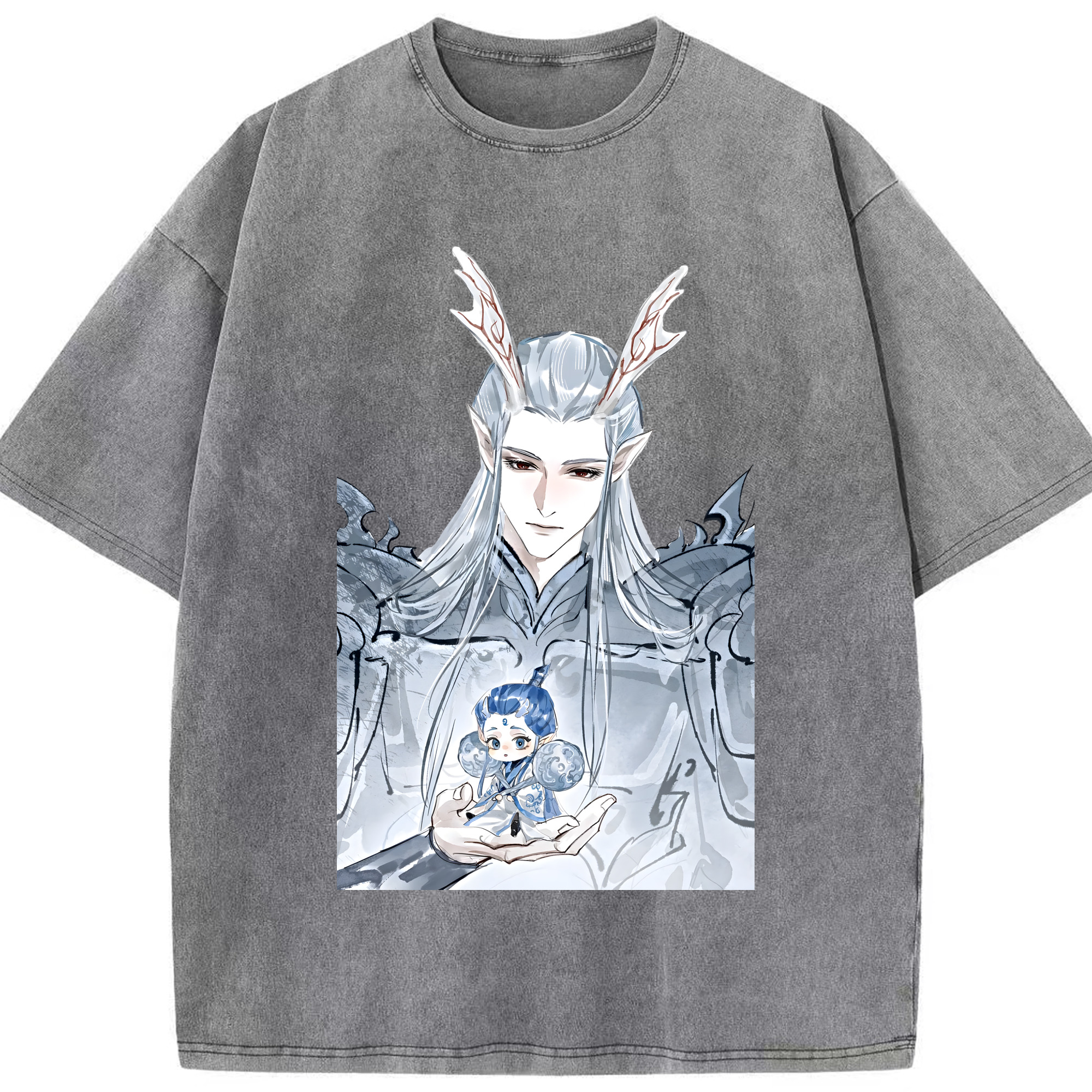（画像用） Ne Zha 2 ナタ 魔童の大暴れ 綿100% ヴィンテージ風 半袖Tシャツ（フロントプリント）