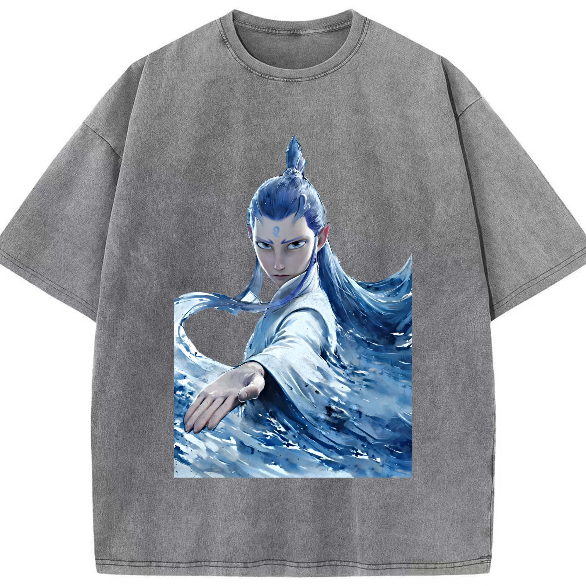 （画像用） Ne Zha 2 ナタ 魔童の大暴れ 綿100% ヴィンテージ風 半袖Tシャツ（フロントプリント）
