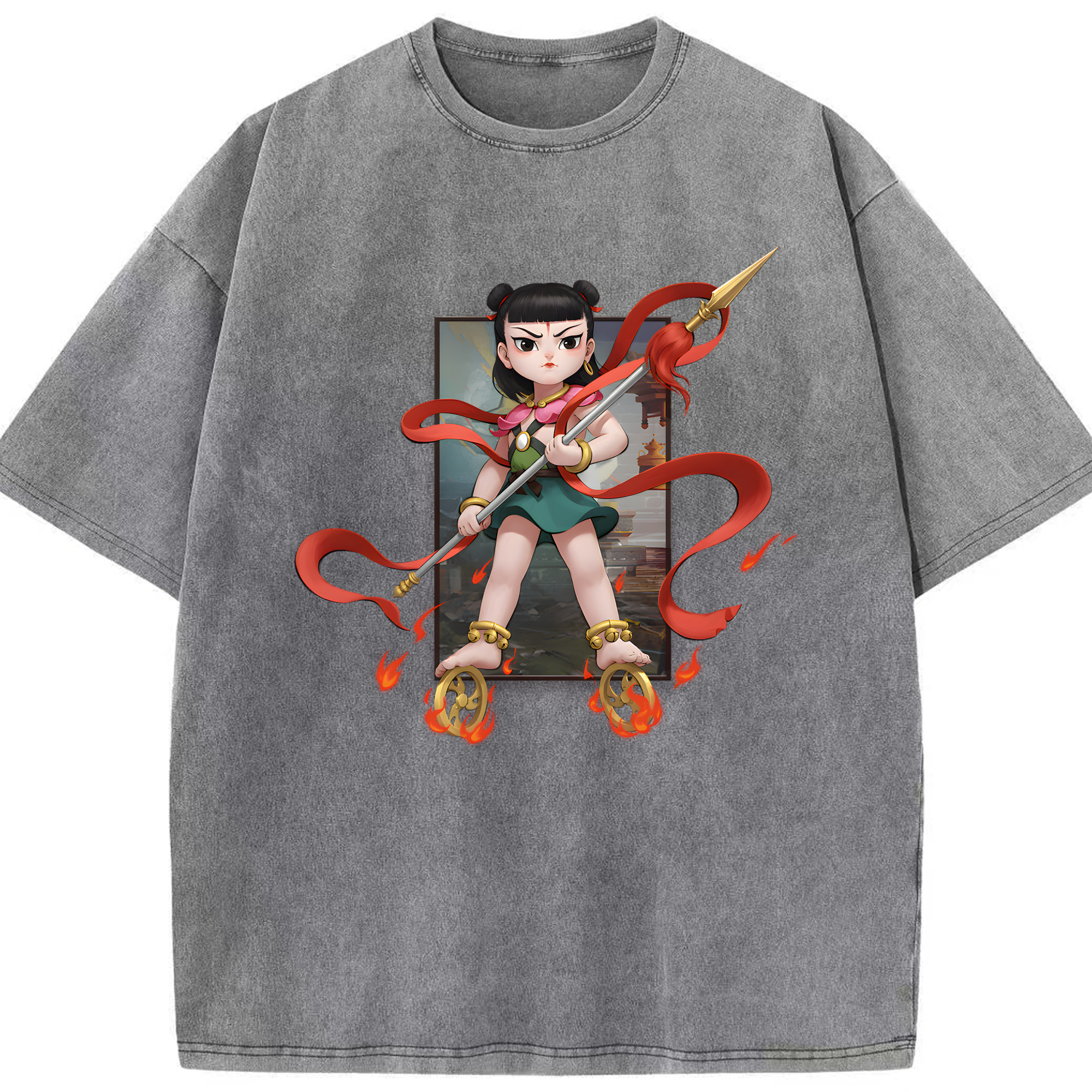 （画像用） Ne Zha 2 ナタ 魔童の大暴れ 綿100% ヴィンテージ風 半袖Tシャツ（フロントプリント）