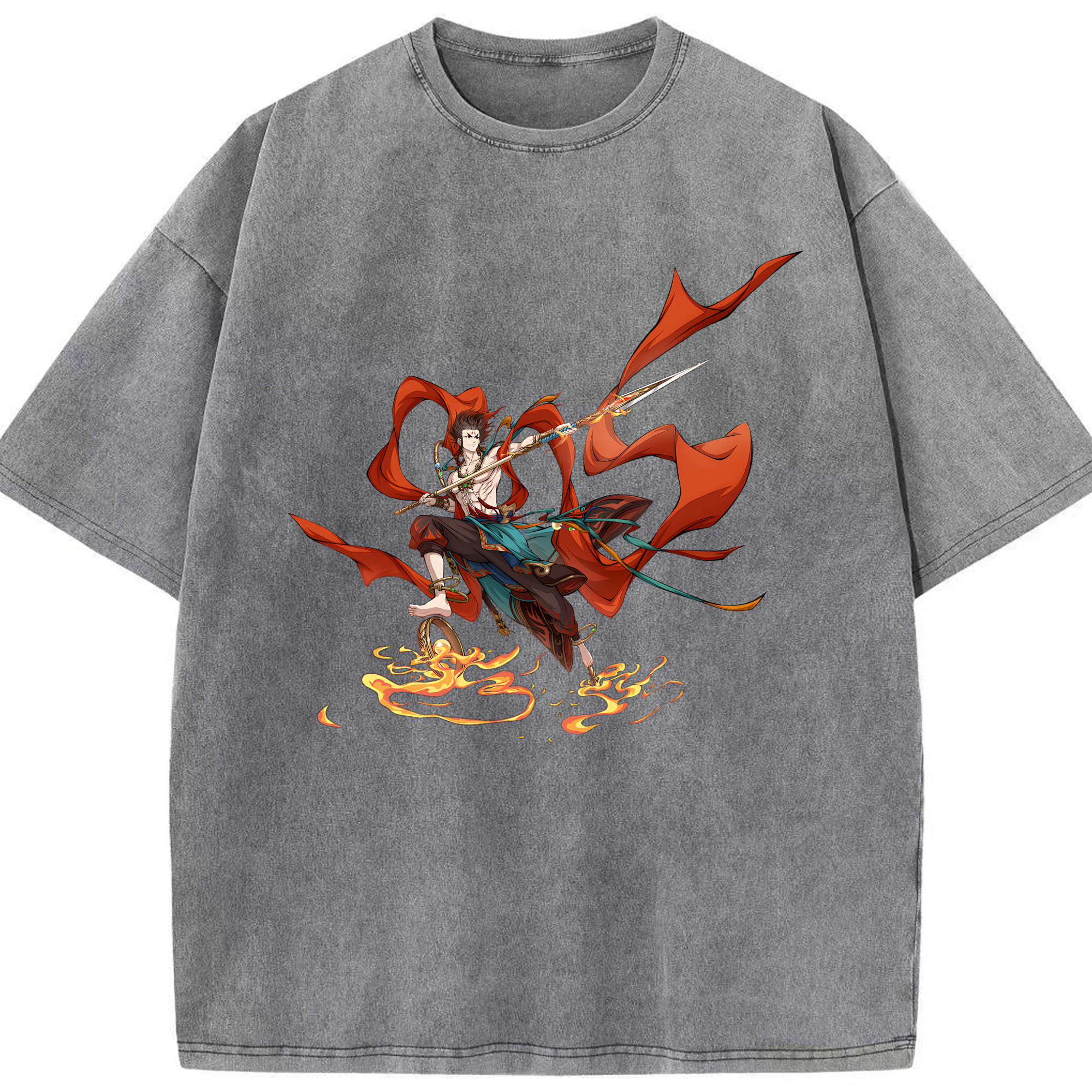 （画像用） Ne Zha 2 ナタ 魔童の大暴れ 綿100% ヴィンテージ風 半袖Tシャツ（フロントプリント）