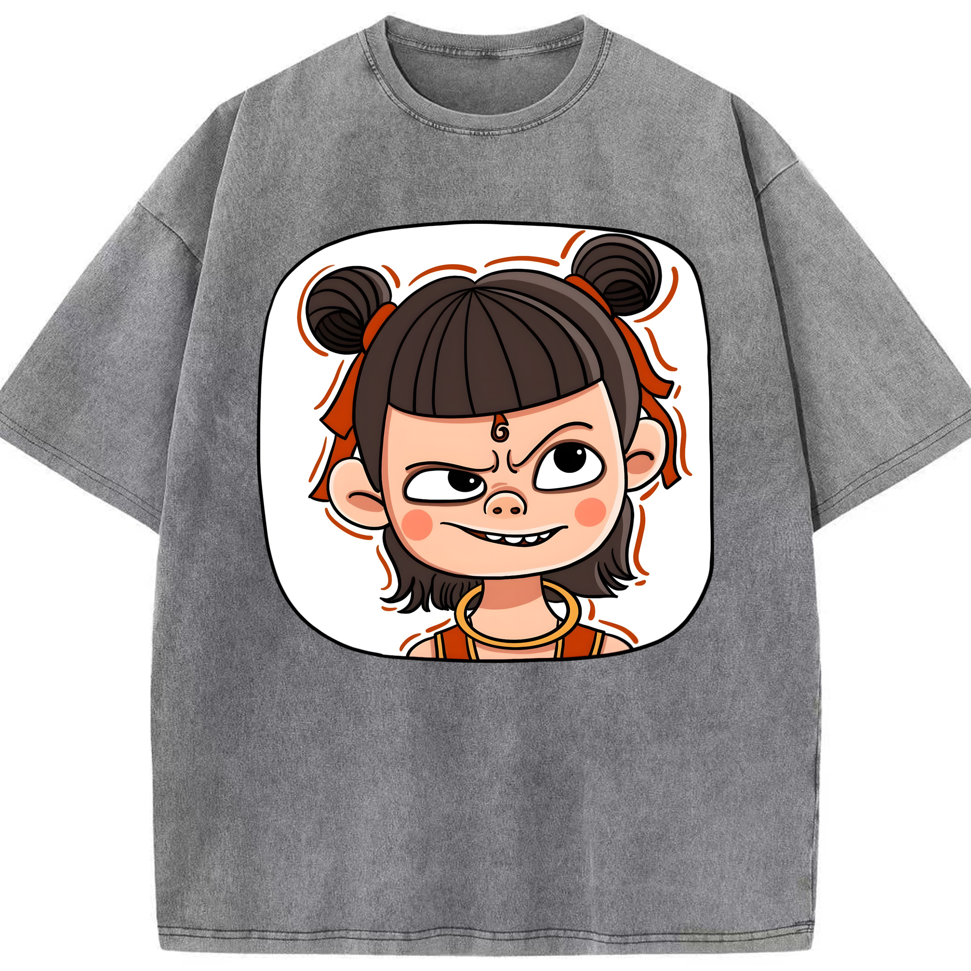 （画像用） Ne Zha 2 ナタ 魔童の大暴れ 綿100% ヴィンテージ風 半袖Tシャツ（フロントプリント）