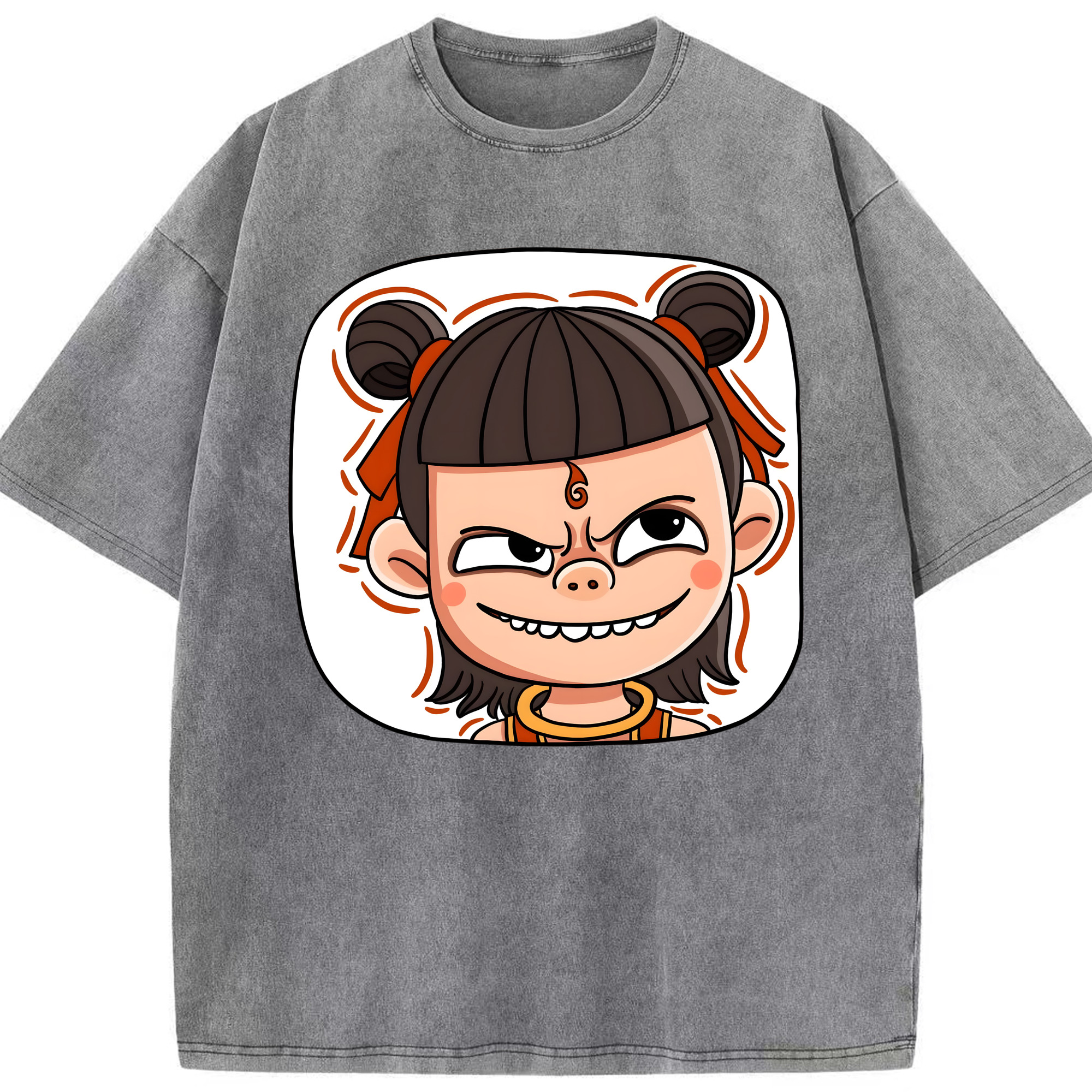 （画像用） Ne Zha 2 ナタ 魔童の大暴れ 綿100% ヴィンテージ風 半袖Tシャツ（フロントプリント）