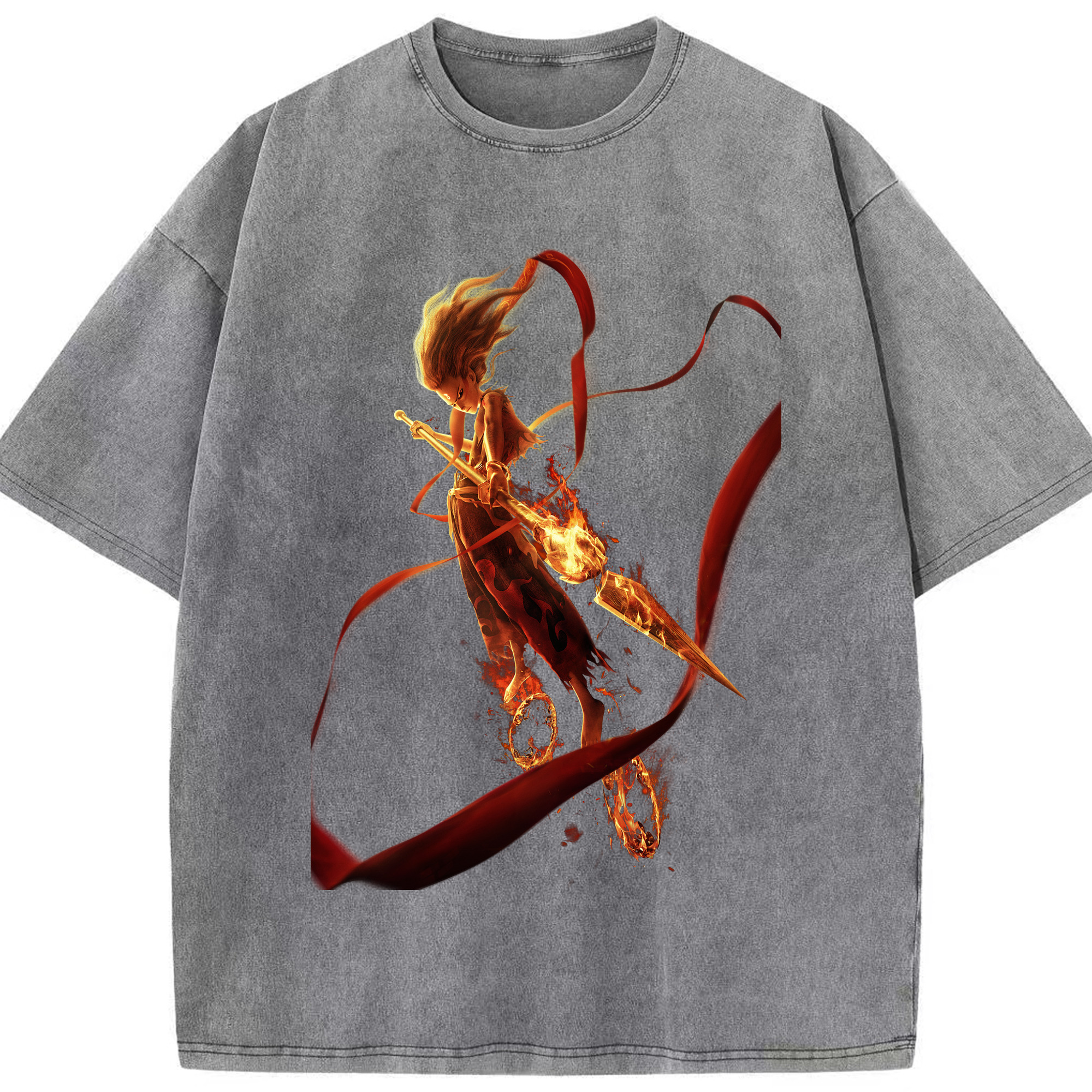 （画像用） Ne Zha 2 ナタ 魔童の大暴れ 綿100% ヴィンテージ風 半袖Tシャツ（フロントプリント）