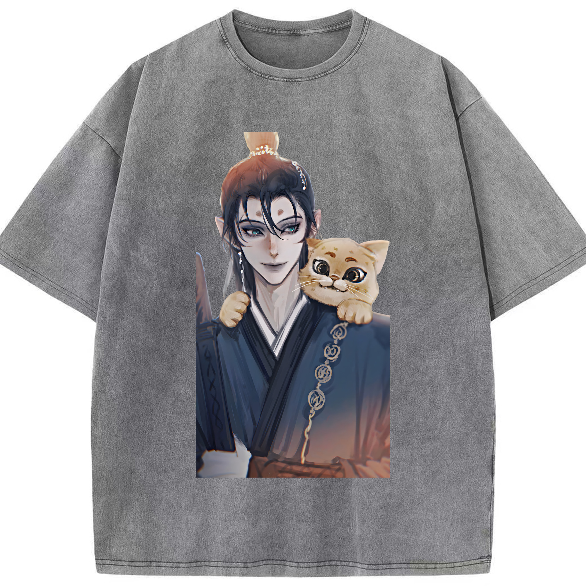 （画像用） Ne Zha 2 ナタ 魔童の大暴れ 綿100% ヴィンテージ風 半袖Tシャツ（フロントプリント）