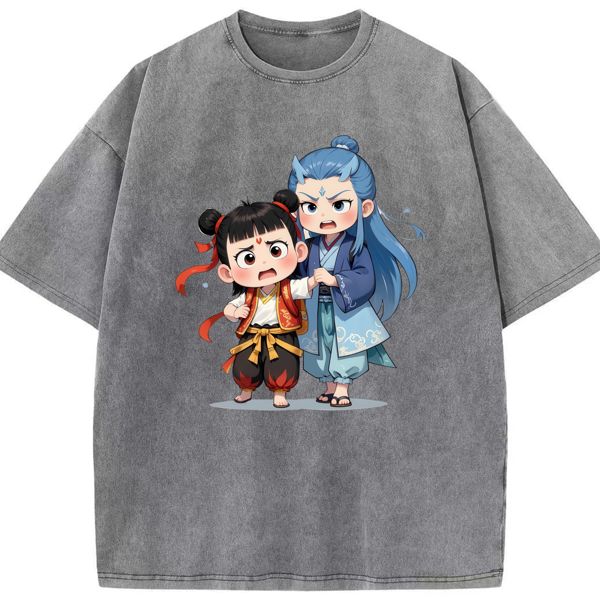 （画像用） Ne Zha 2 ナタ 魔童の大暴れ 綿100% ヴィンテージ風 半袖Tシャツ（フロントプリント）