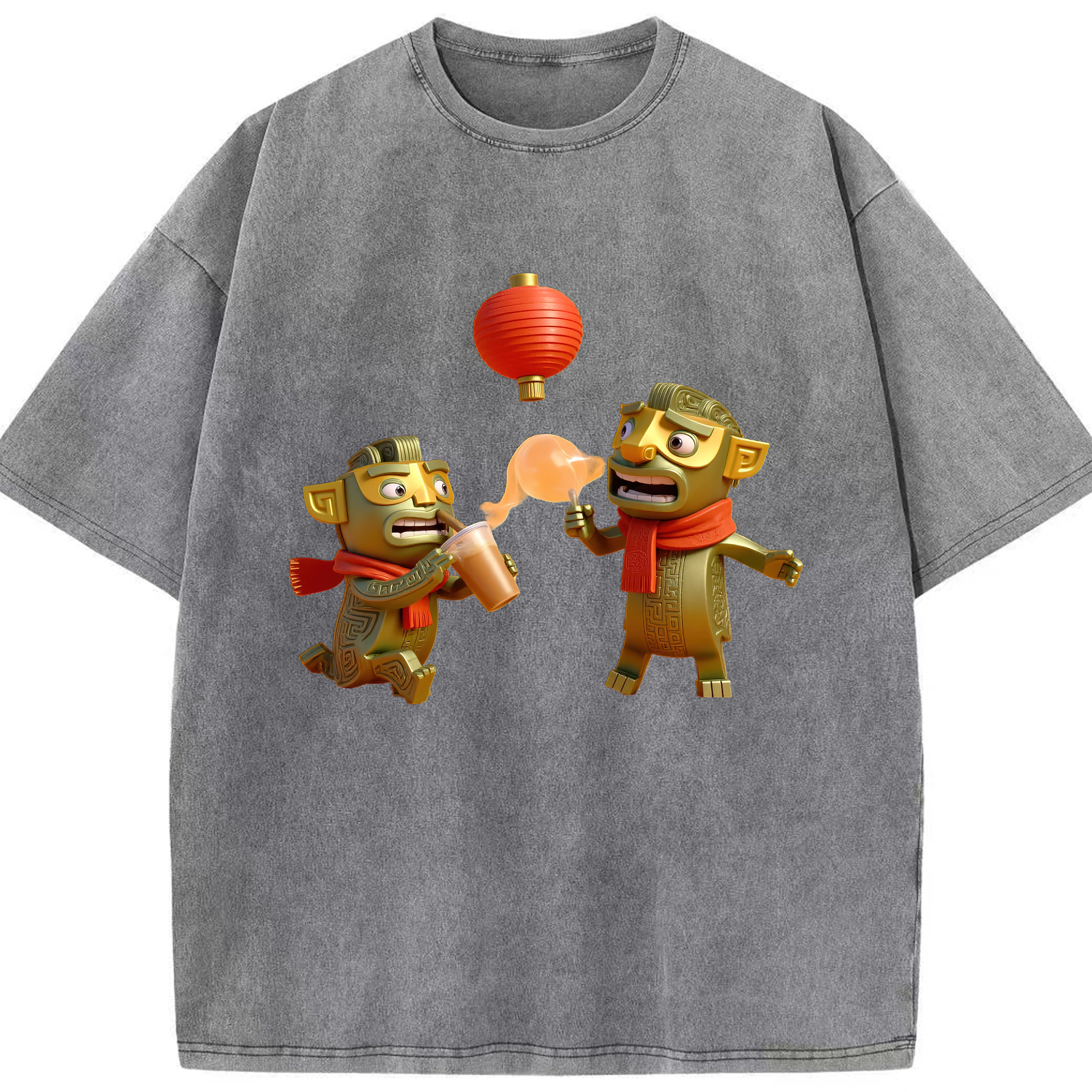（画像用） Ne Zha 2 ナタ 魔童の大暴れ 綿100% ヴィンテージ風 半袖Tシャツ（フロントプリント）