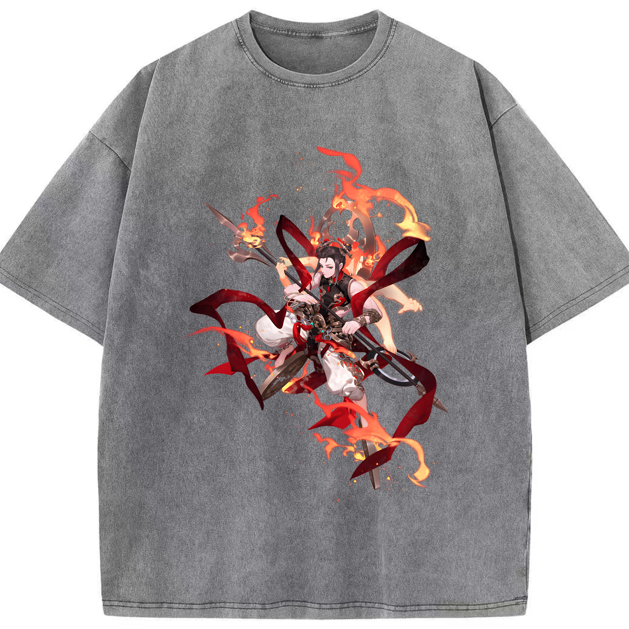 （画像用） Ne Zha 2 ナタ 魔童の大暴れ 綿100% ヴィンテージ風 半袖Tシャツ（フロントプリント）