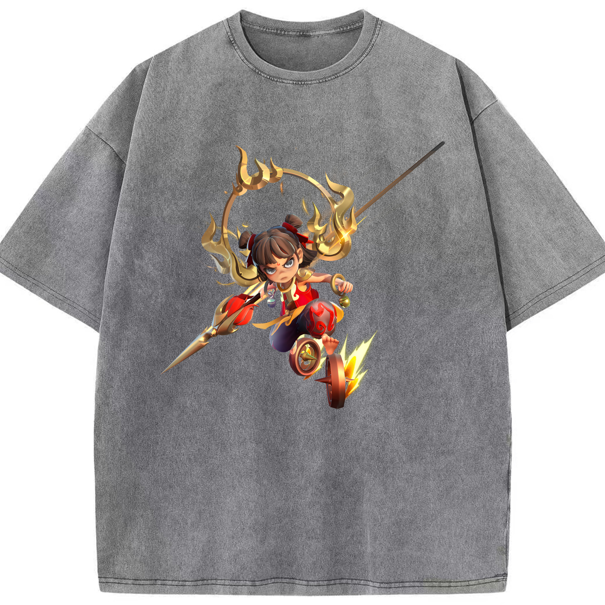 （画像用） Ne Zha 2 ナタ 魔童の大暴れ 綿100% ヴィンテージ風 半袖Tシャツ（フロントプリント）
