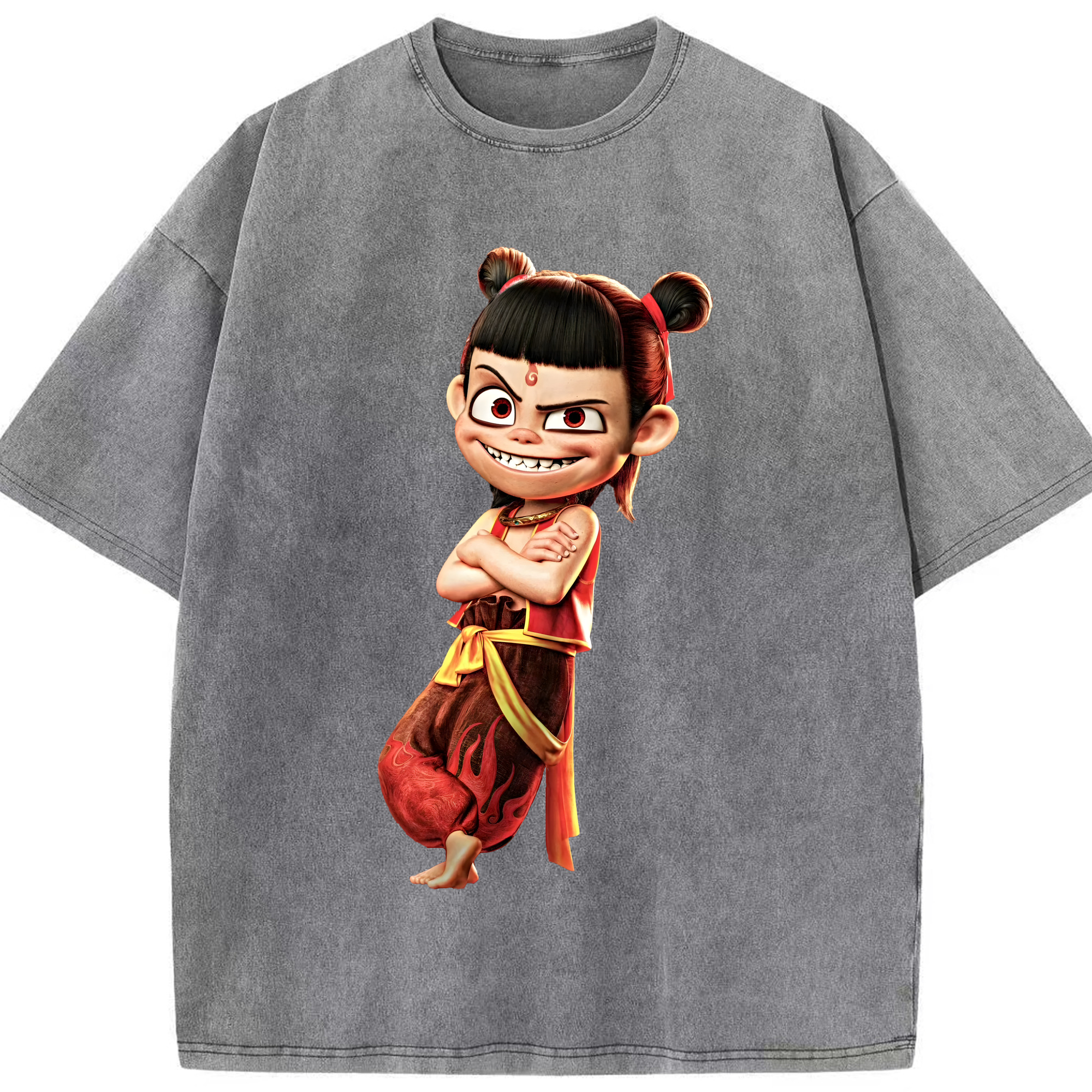 （画像用） Ne Zha 2 ナタ 魔童の大暴れ 綿100% ヴィンテージ風 半袖Tシャツ（フロントプリント）