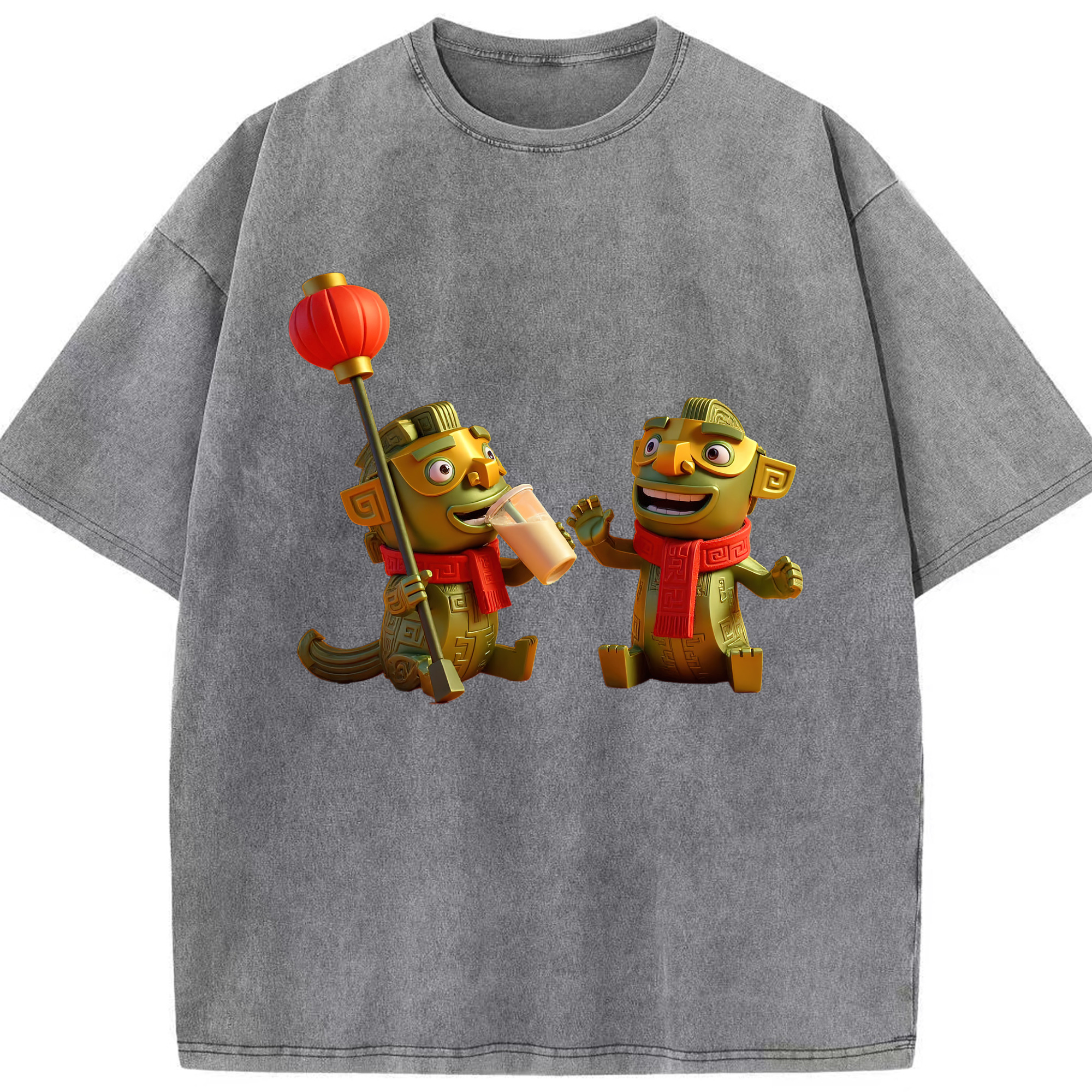（画像用） Ne Zha 2 ナタ 魔童の大暴れ 綿100% ヴィンテージ風 半袖Tシャツ（フロントプリント）
