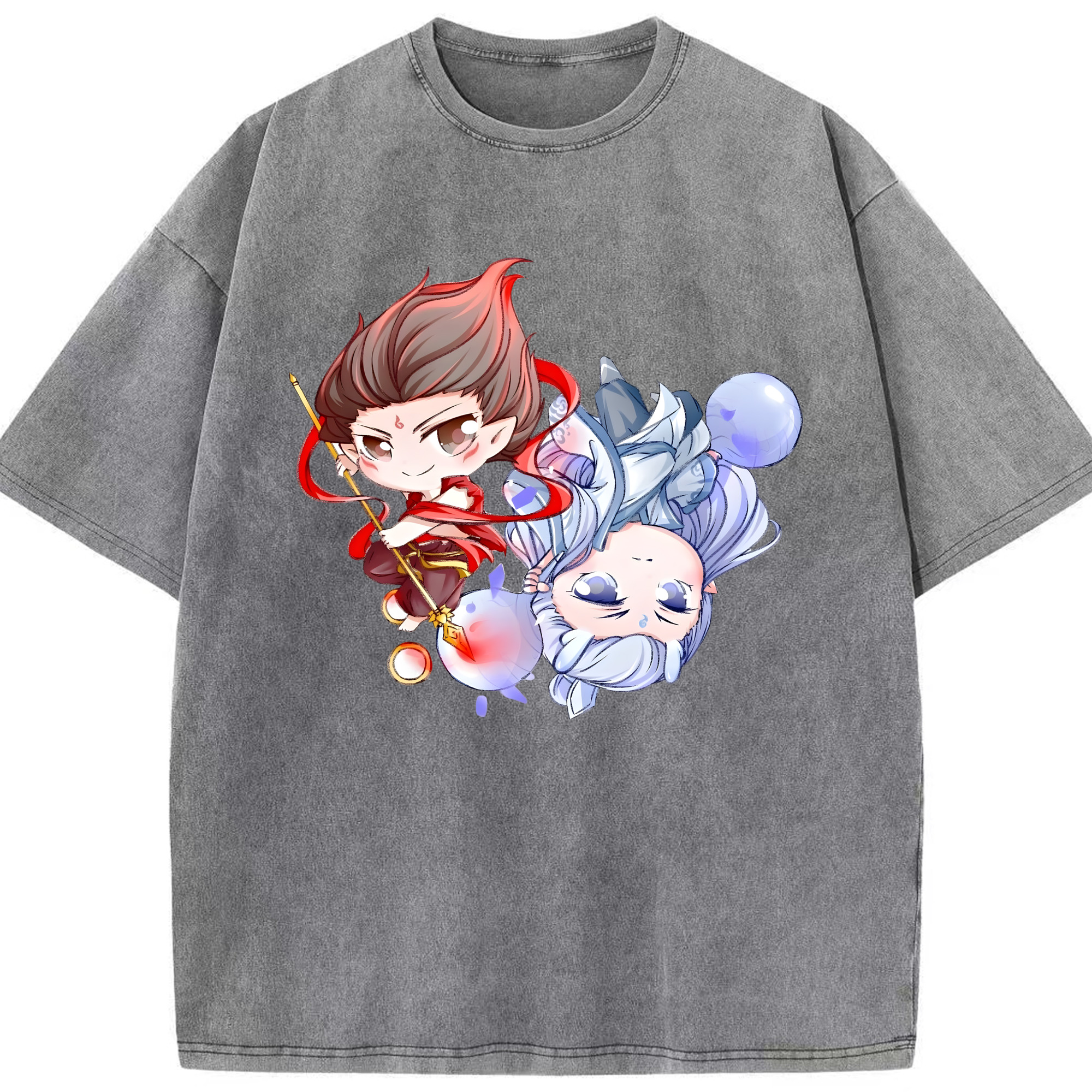 （画像用） Ne Zha 2 ナタ 魔童の大暴れ 綿100% ヴィンテージ風 半袖Tシャツ（フロントプリント）