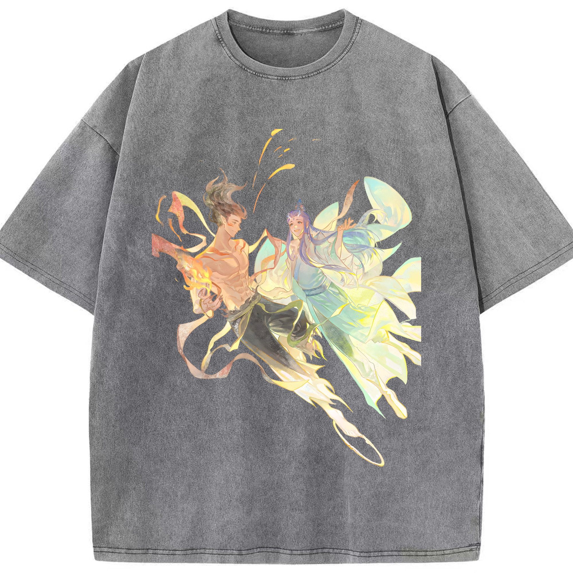 （画像用） Ne Zha 2 ナタ 魔童の大暴れ 綿100% ヴィンテージ風 半袖Tシャツ（フロントプリント）
