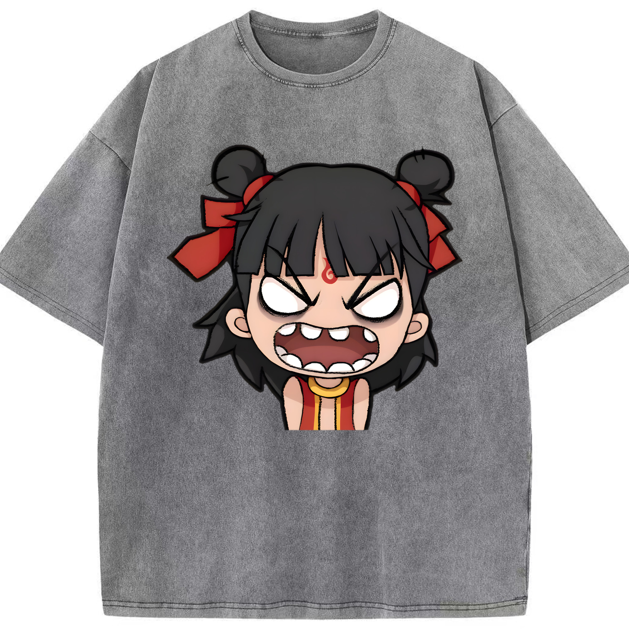 （画像用） Ne Zha 2 ナタ 魔童の大暴れ 綿100% ヴィンテージ風 半袖Tシャツ（フロントプリント）