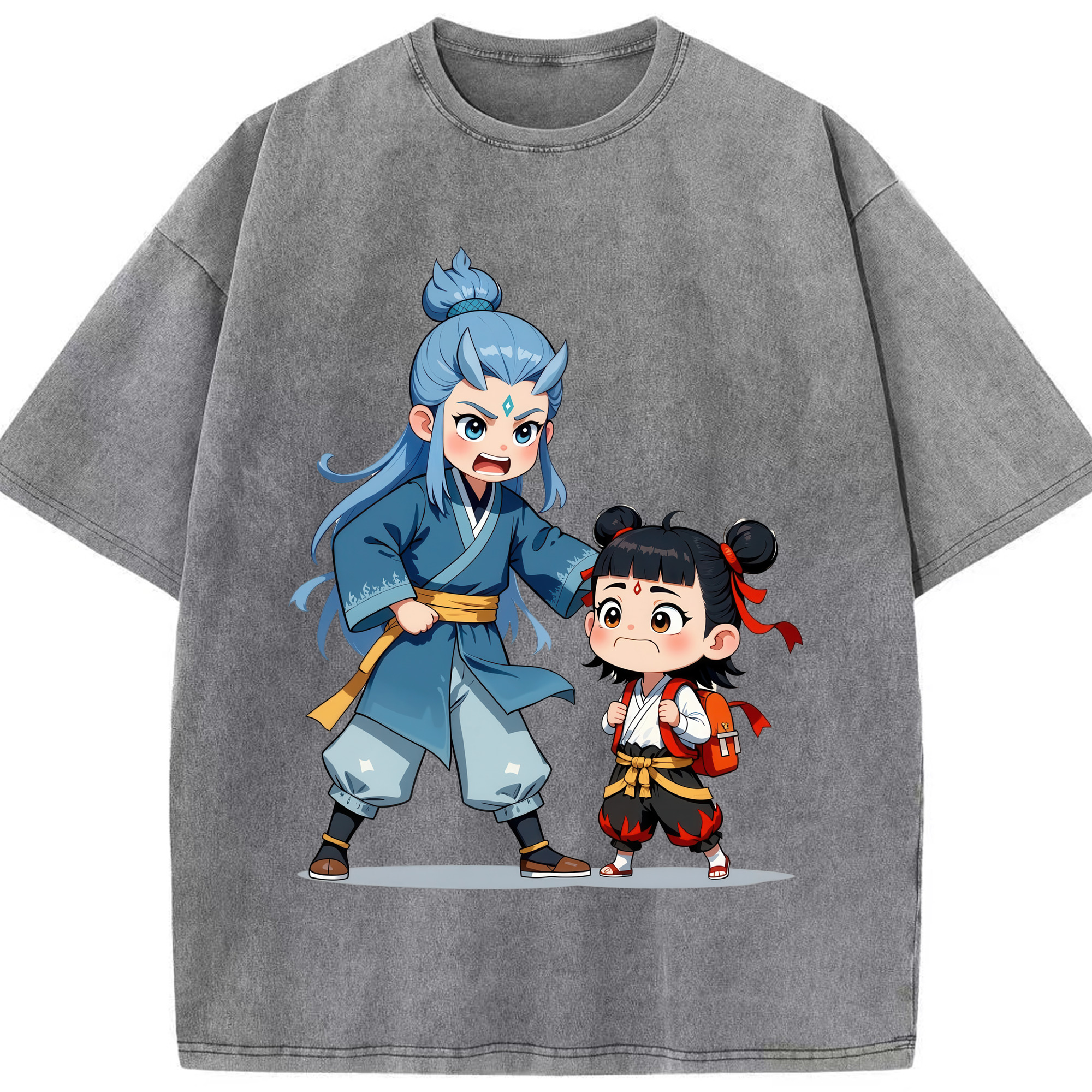 （画像用） Ne Zha 2 ナタ 魔童の大暴れ 綿100% ヴィンテージ風 半袖Tシャツ（フロントプリント）