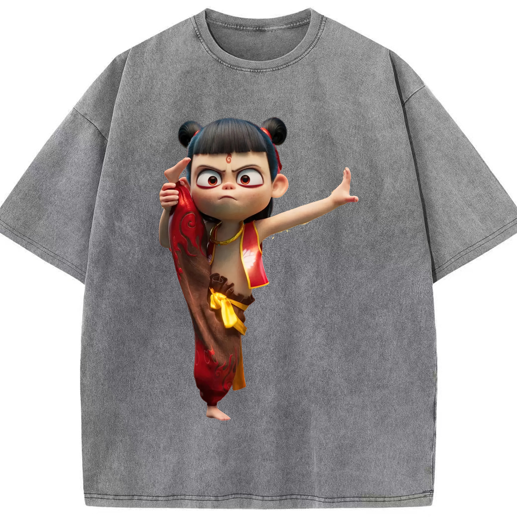 （画像用） Ne Zha 2 ナタ 魔童の大暴れ 綿100% ヴィンテージ風 半袖Tシャツ（フロントプリント）