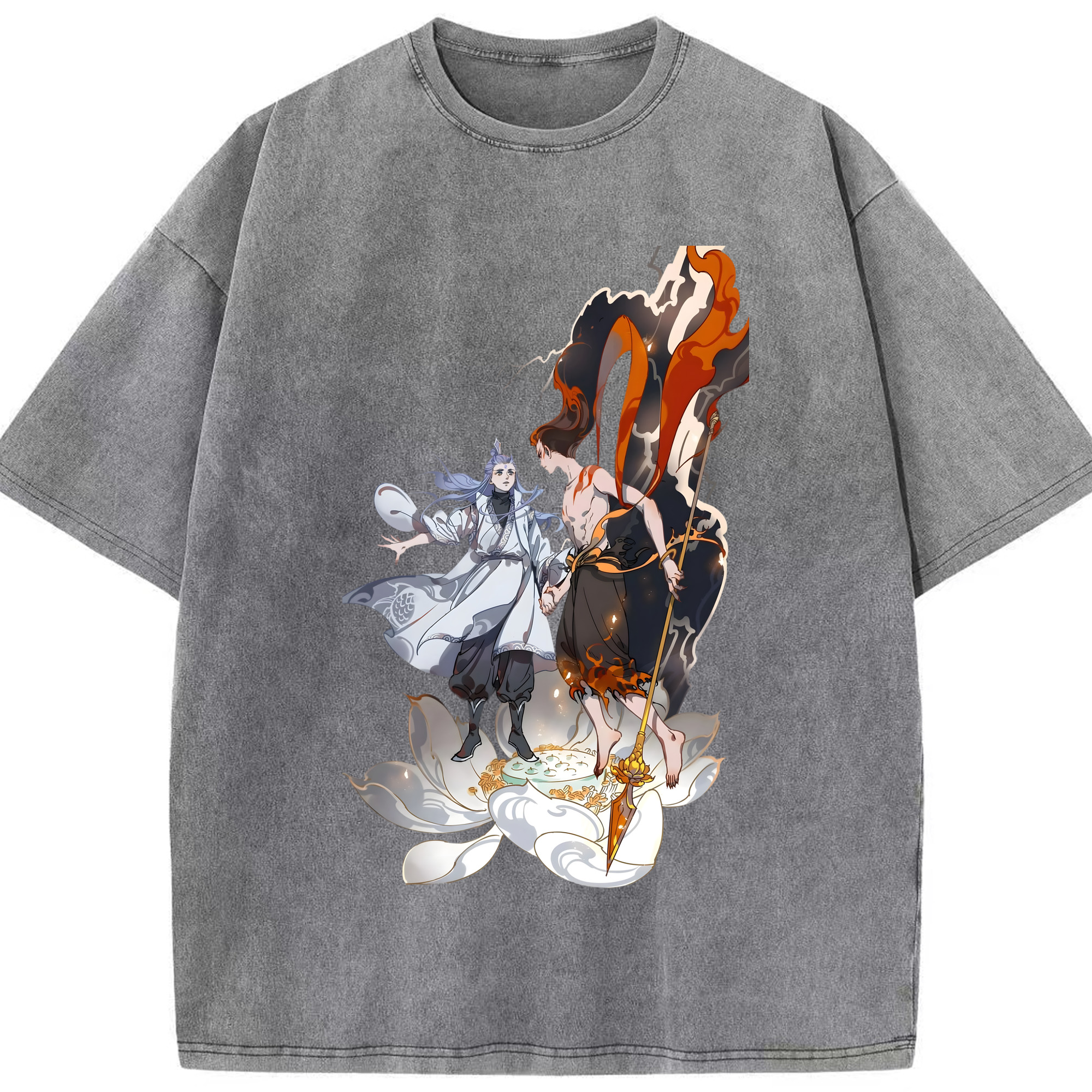 （画像用） Ne Zha 2 ナタ 魔童の大暴れ 綿100% ヴィンテージ風 半袖Tシャツ（フロントプリント）