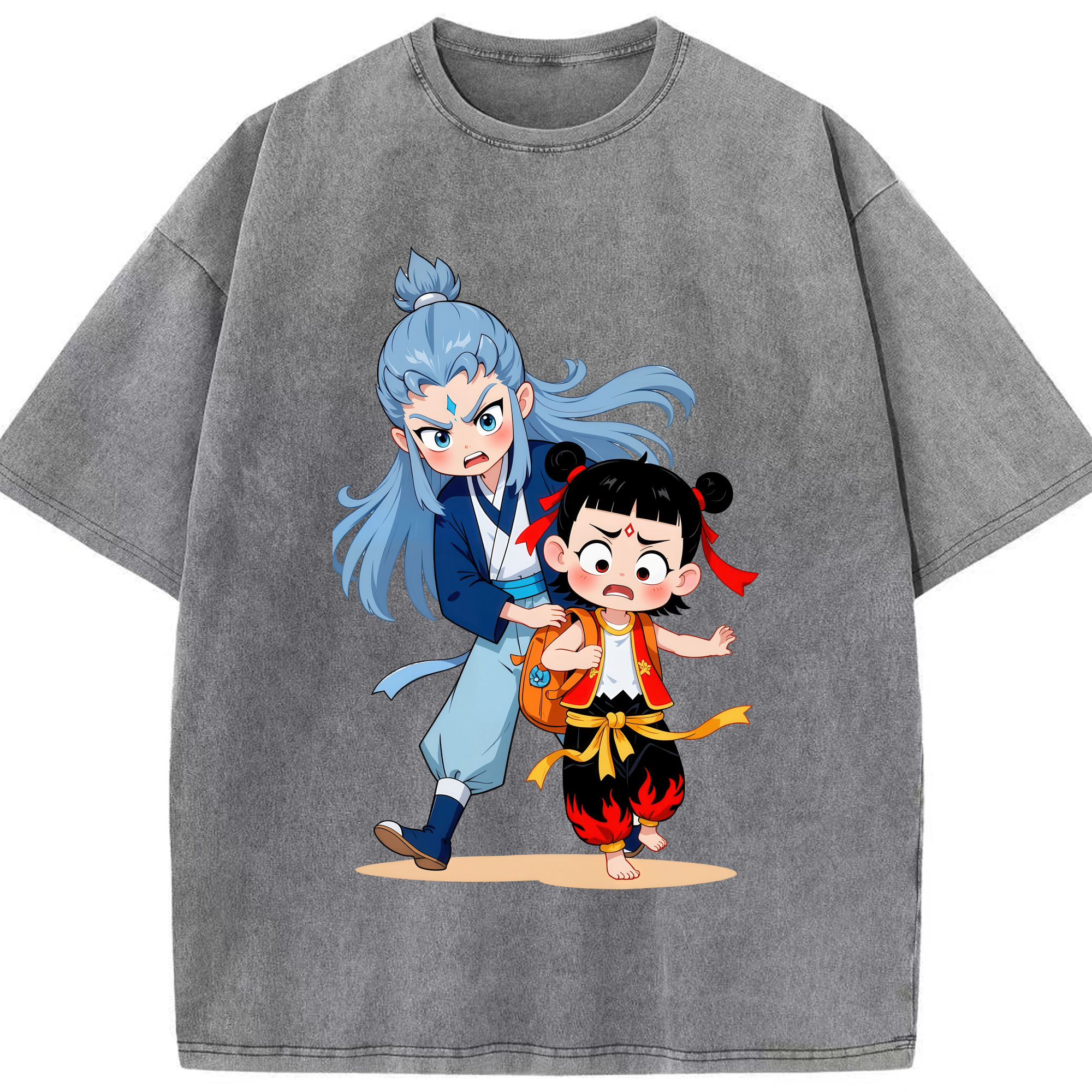 （画像用） Ne Zha 2 ナタ 魔童の大暴れ 綿100% ヴィンテージ風 半袖Tシャツ（フロントプリント）