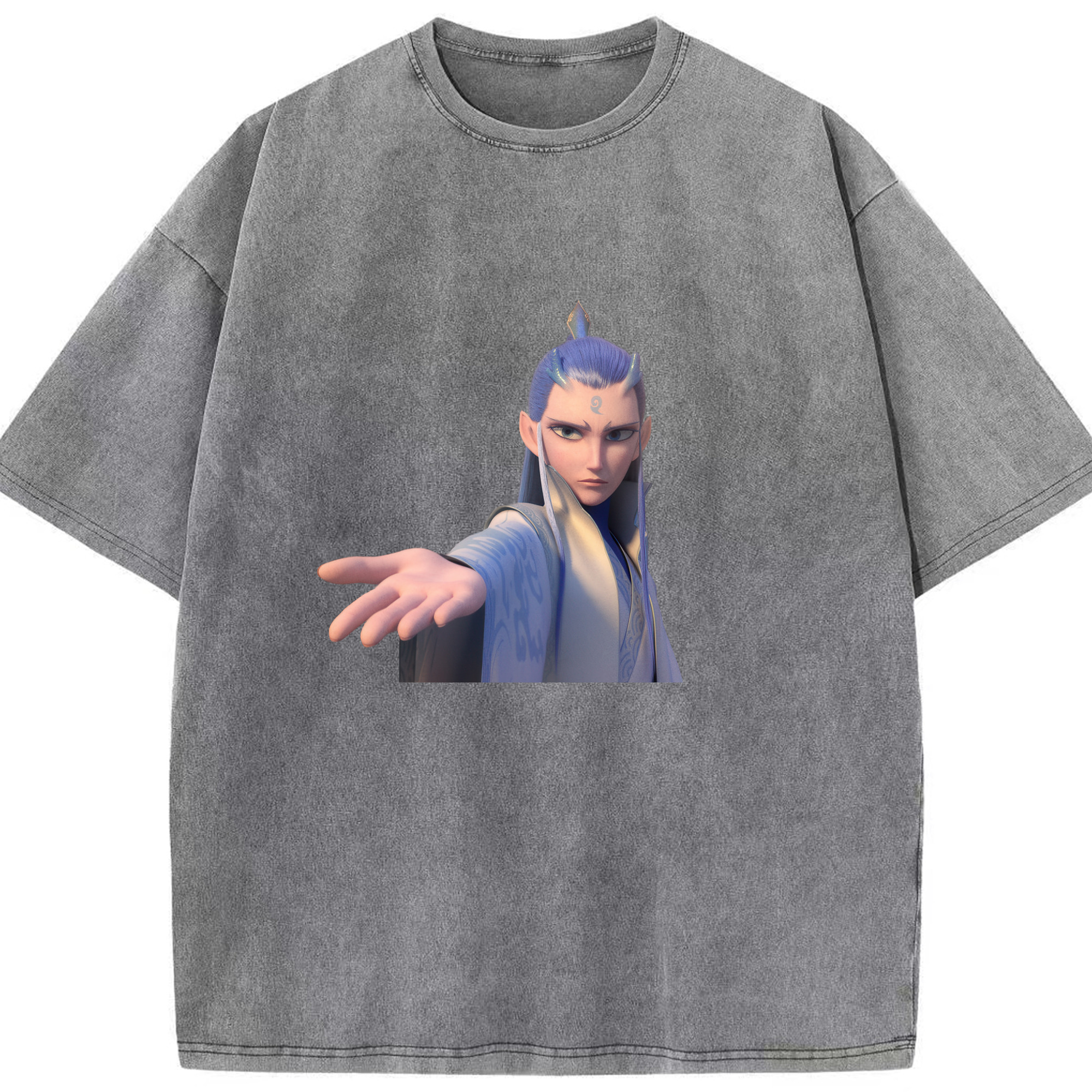 （画像用） Ne Zha 2 ナタ 魔童の大暴れ 綿100% ヴィンテージ風 半袖Tシャツ（フロントプリント）