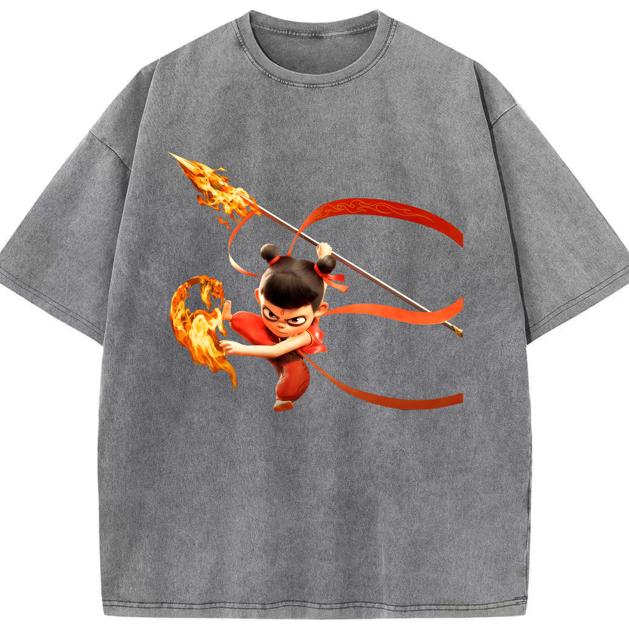 （画像用） Ne Zha 2 ナタ 魔童の大暴れ 綿100% ヴィンテージ風 半袖Tシャツ（フロントプリント）