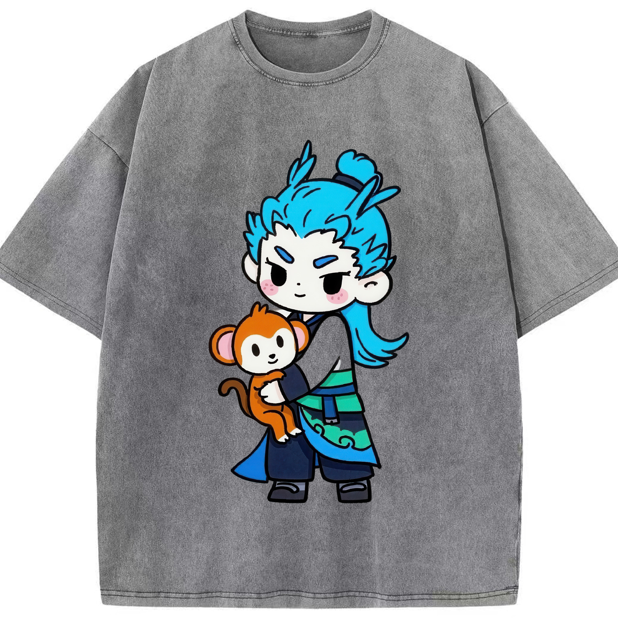（画像用） Ne Zha 2 ナタ 魔童の大暴れ 綿100% ヴィンテージ風 半袖Tシャツ（フロントプリント）