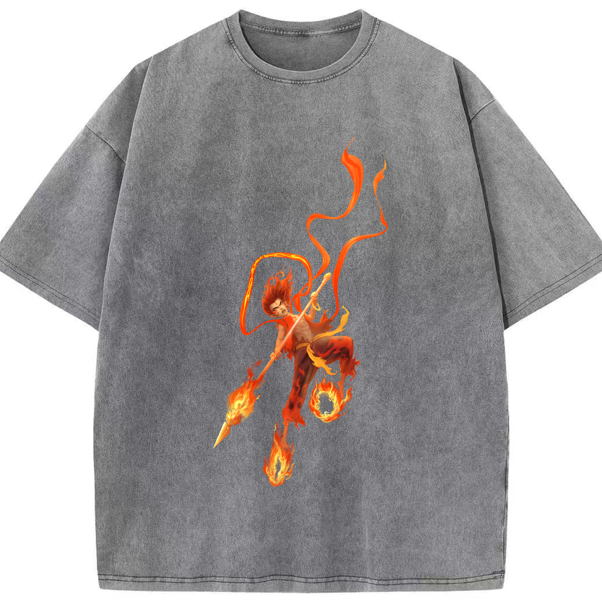 （画像用） Ne Zha 2 ナタ 魔童の大暴れ 綿100% ヴィンテージ風 半袖Tシャツ（フロントプリント）