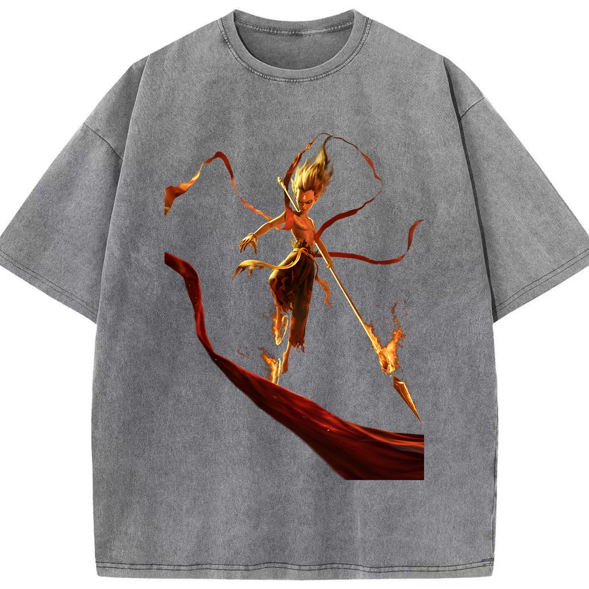 （画像用） Ne Zha 2 ナタ 魔童の大暴れ 綿100% ヴィンテージ風 半袖Tシャツ（フロントプリント）
