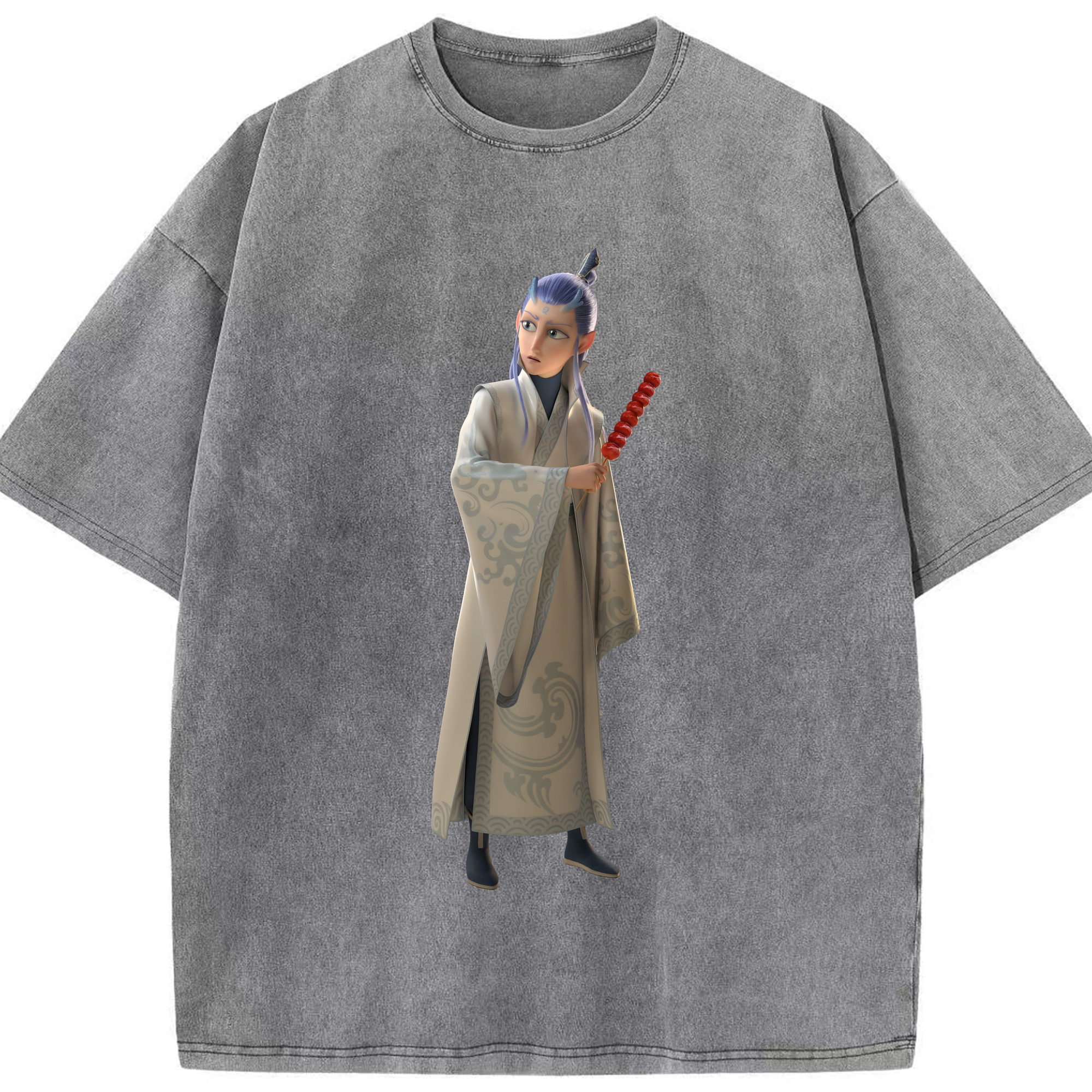 （画像用） Ne Zha 2 ナタ 魔童の大暴れ 綿100% ヴィンテージ風 半袖Tシャツ（フロントプリント）
