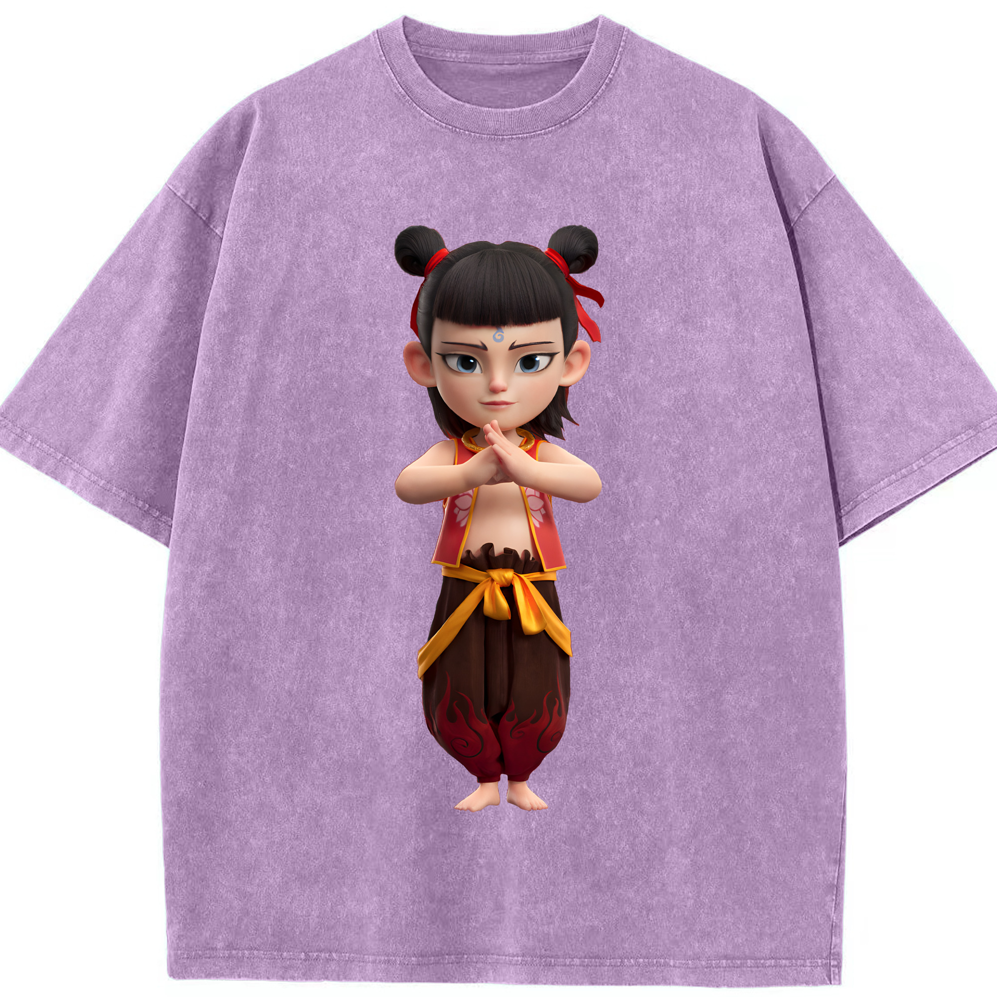 （画像用） Ne Zha 2 ナタ 魔童の大暴れ 綿100% ヴィンテージ風 半袖Tシャツ（フロントプリント）