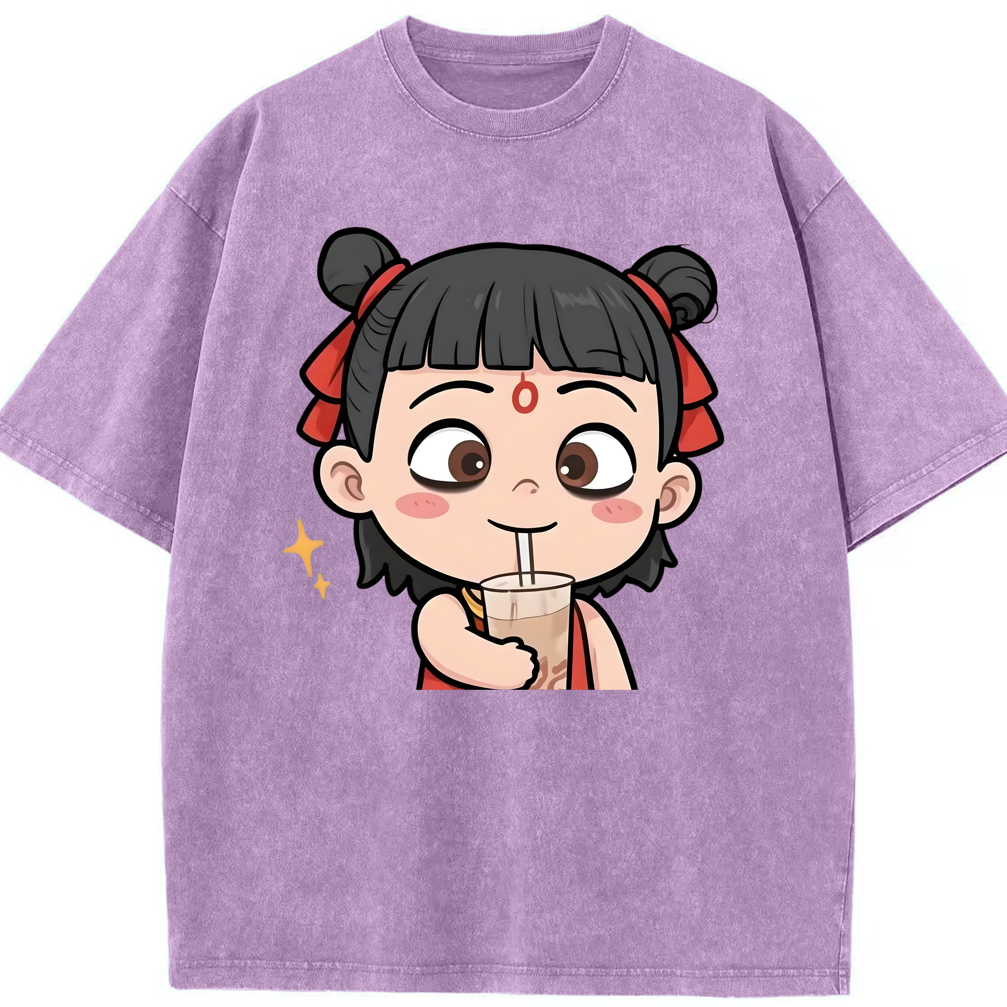 （画像用） Ne Zha 2 ナタ 魔童の大暴れ 綿100% ヴィンテージ風 半袖Tシャツ（フロントプリント）