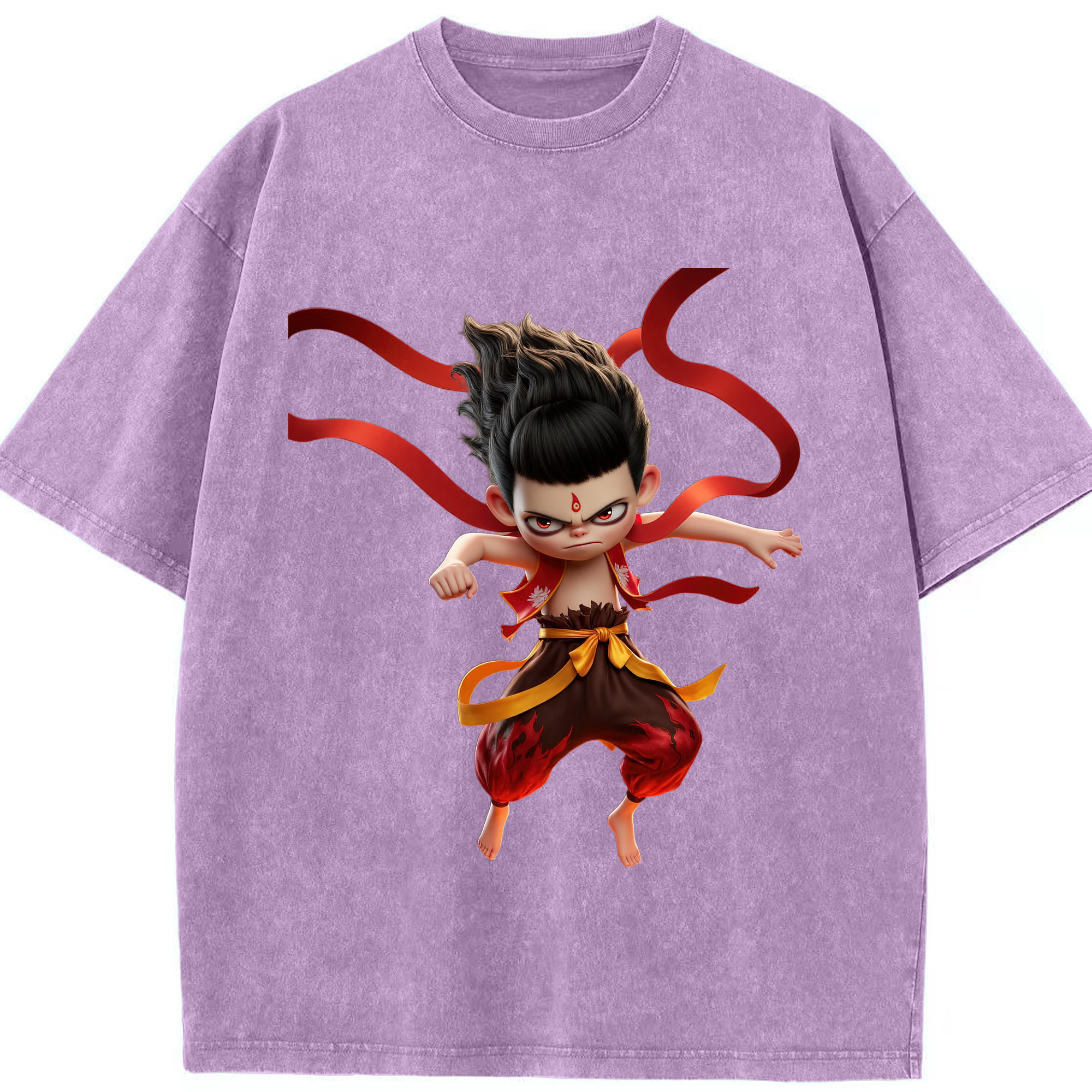 （画像用） Ne Zha 2 ナタ 魔童の大暴れ 綿100% ヴィンテージ風 半袖Tシャツ（フロントプリント）