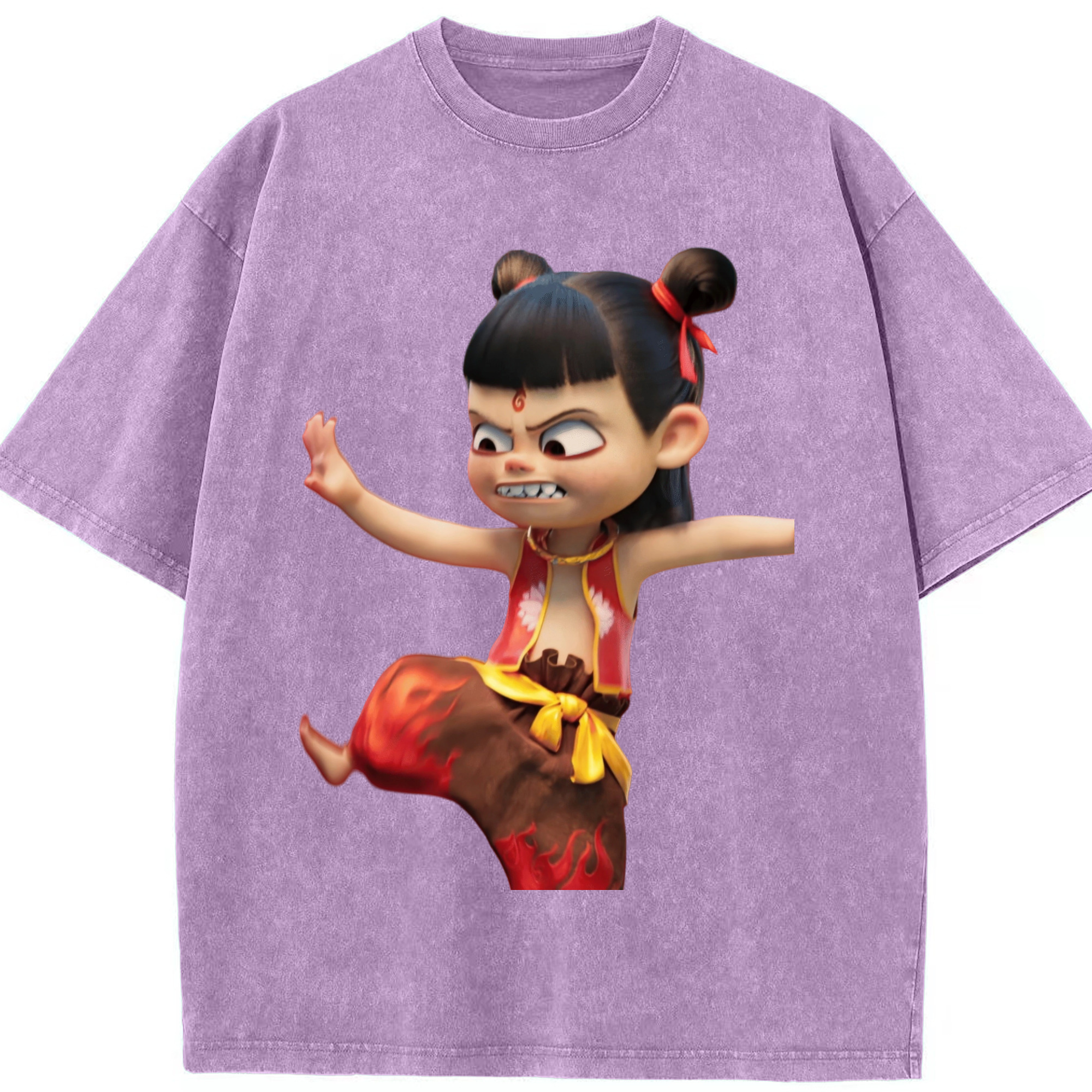 （画像用） Ne Zha 2 ナタ 魔童の大暴れ 綿100% ヴィンテージ風 半袖Tシャツ（フロントプリント）