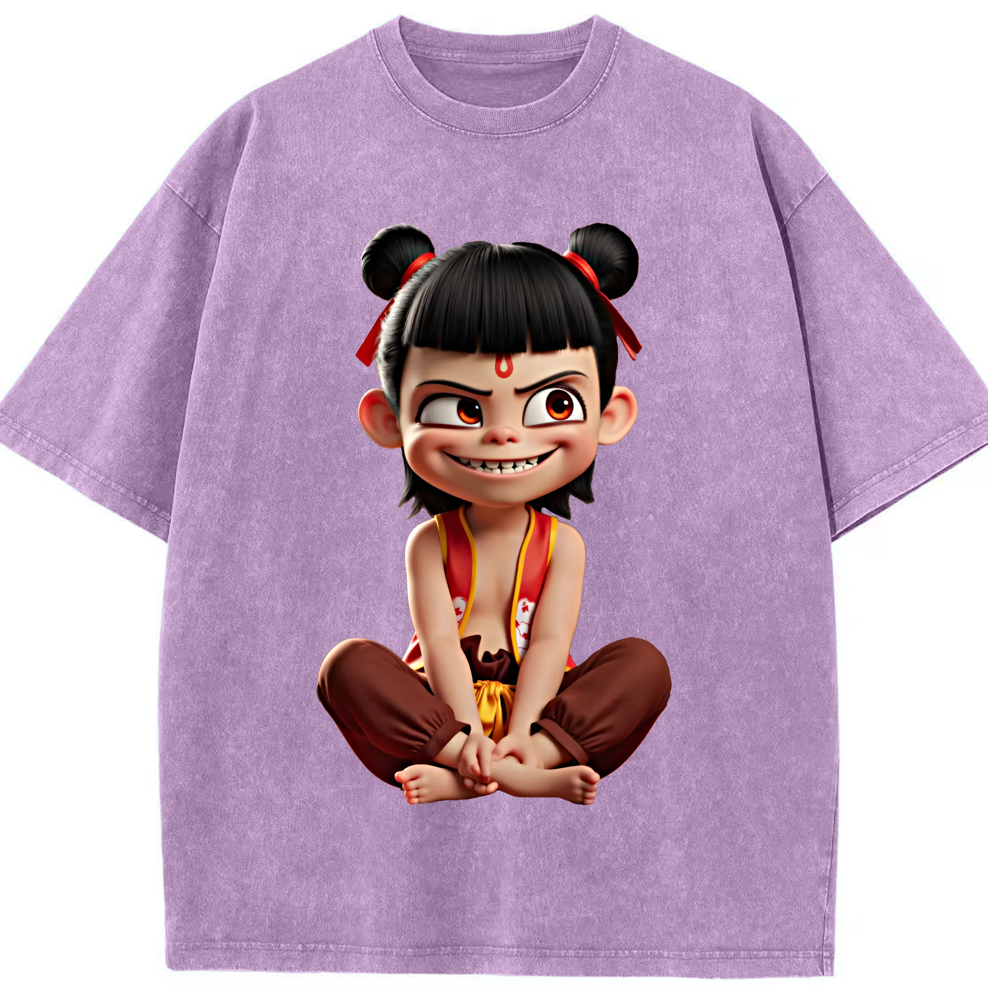（画像用） Ne Zha 2 ナタ 魔童の大暴れ 綿100% ヴィンテージ風 半袖Tシャツ（フロントプリント）