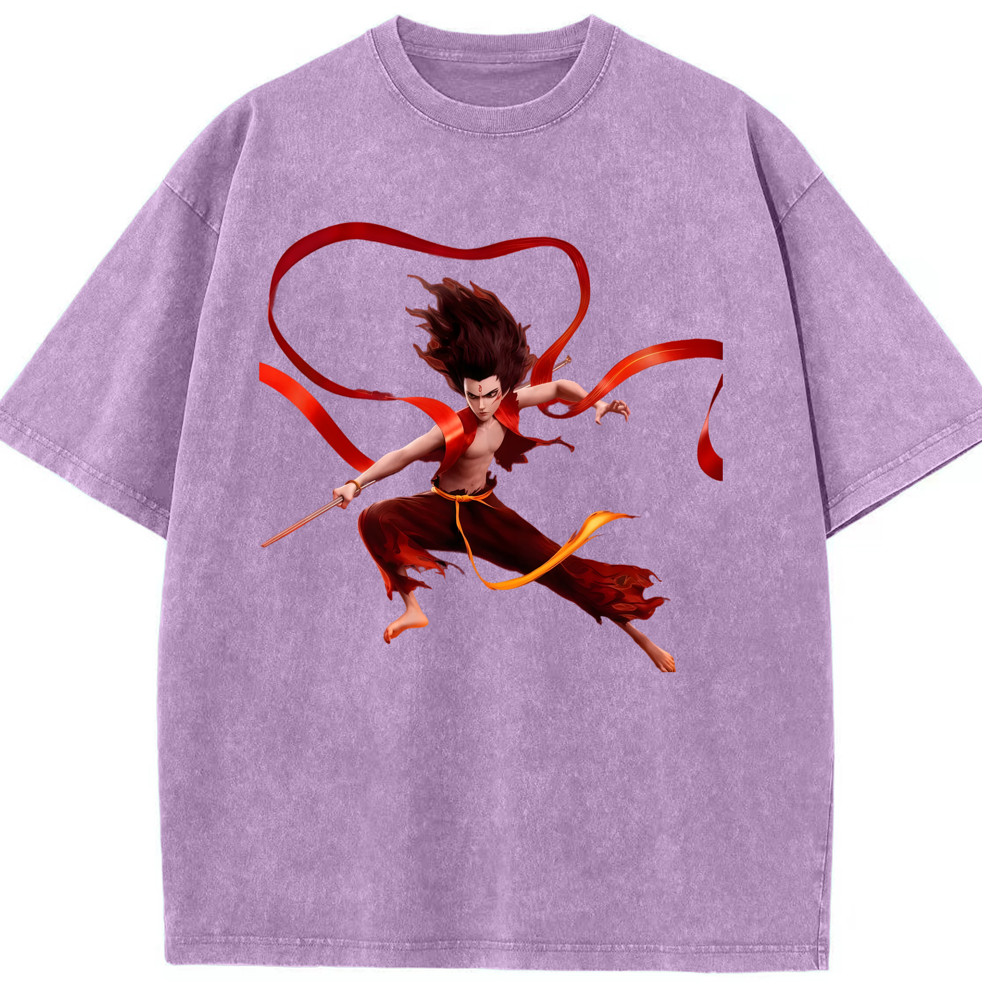 （画像用） Ne Zha 2 ナタ 魔童の大暴れ 綿100% ヴィンテージ風 半袖Tシャツ（フロントプリント）