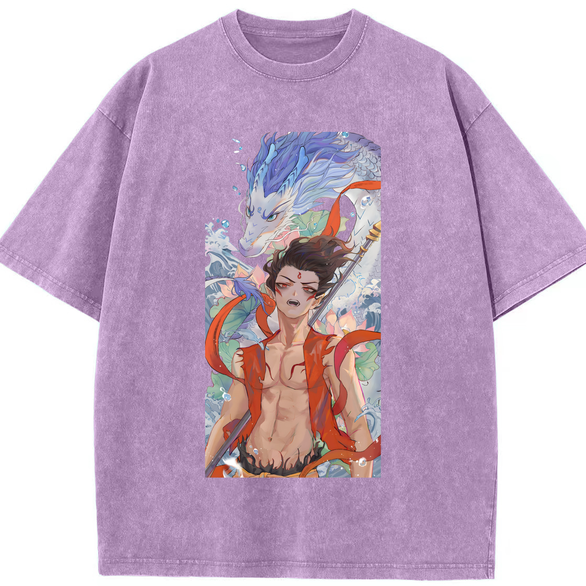 （画像用） Ne Zha 2 ナタ 魔童の大暴れ 綿100% ヴィンテージ風 半袖Tシャツ（フロントプリント）