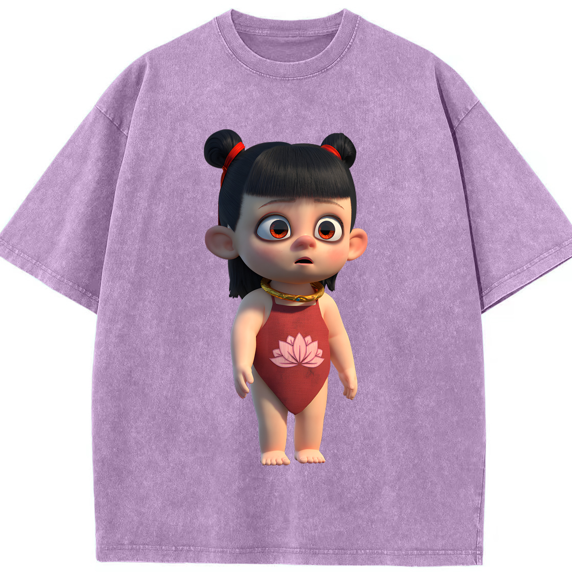 （画像用） Ne Zha 2 ナタ 魔童の大暴れ 綿100% ヴィンテージ風 半袖Tシャツ（フロントプリント）