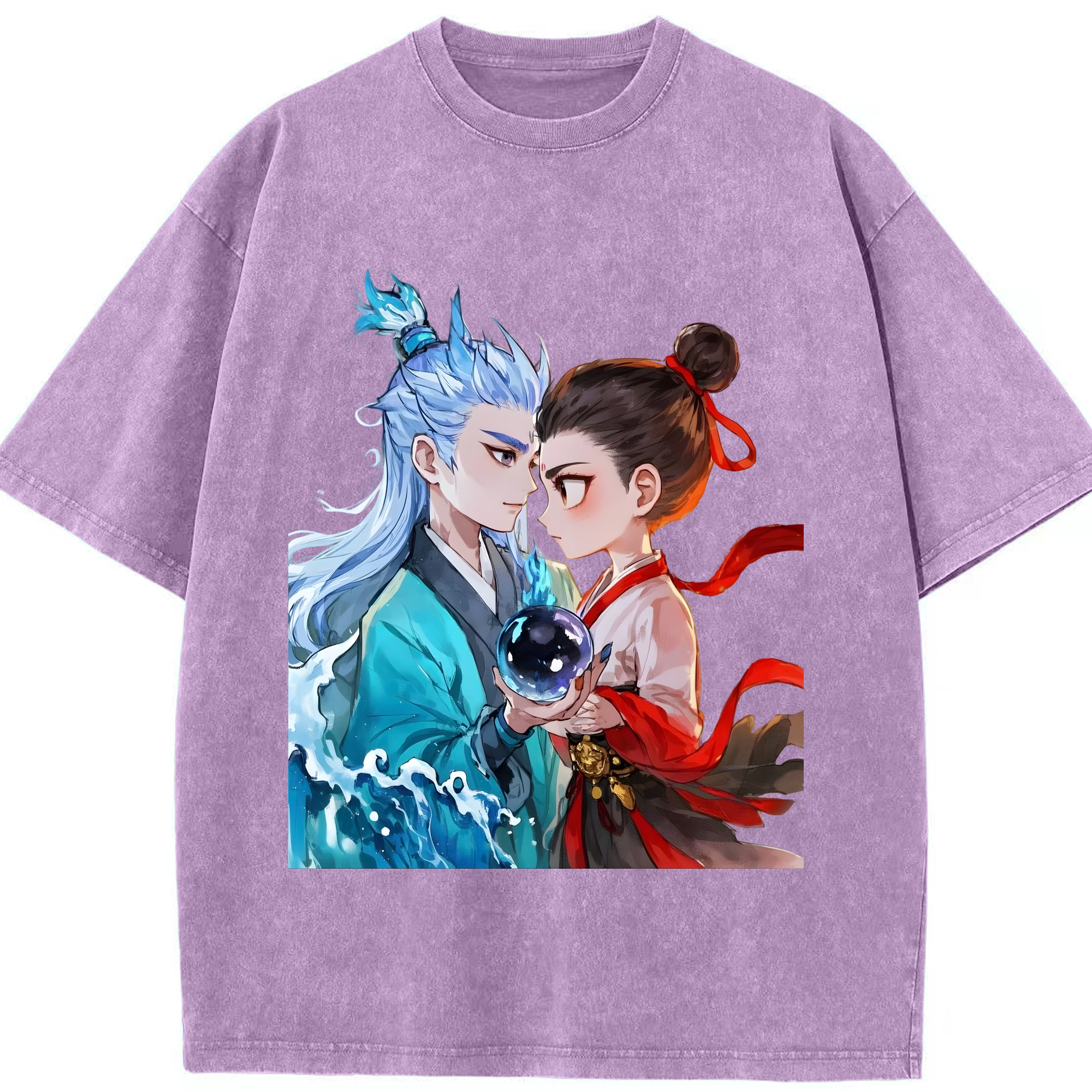 （画像用） Ne Zha 2 ナタ 魔童の大暴れ 綿100% ヴィンテージ風 半袖Tシャツ（フロントプリント）