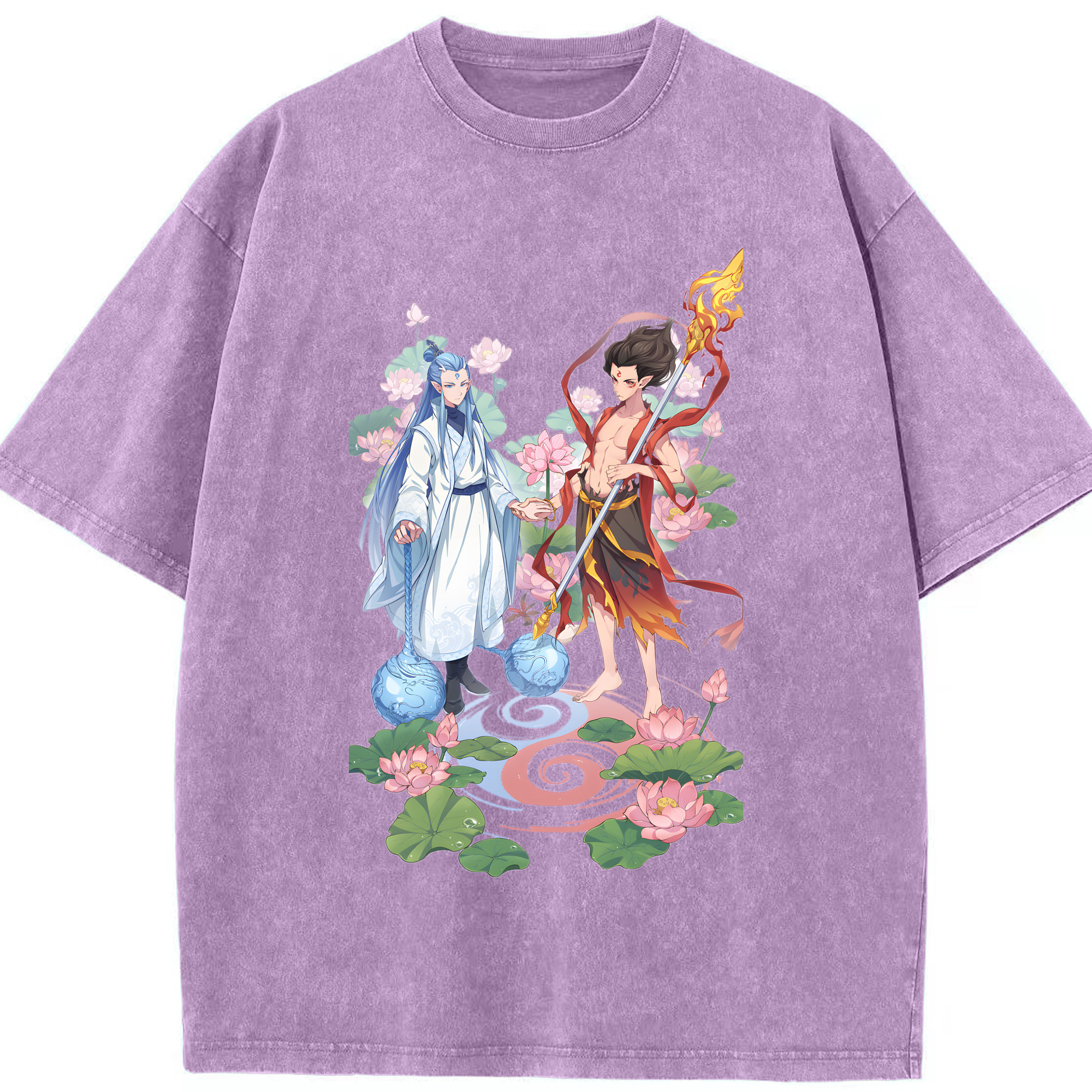 （画像用） Ne Zha 2 ナタ 魔童の大暴れ 綿100% ヴィンテージ風 半袖Tシャツ（フロントプリント）