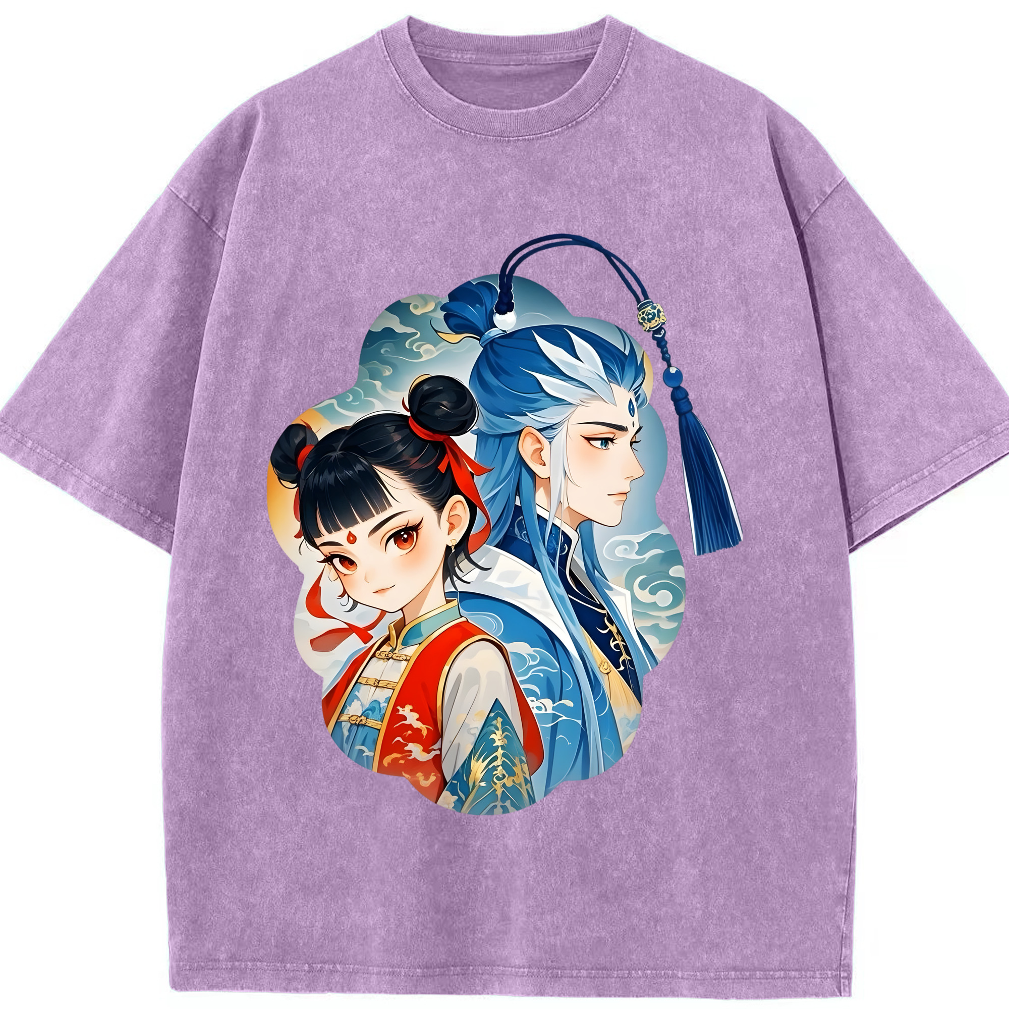 （画像用） Ne Zha 2 ナタ 魔童の大暴れ 綿100% ヴィンテージ風 半袖Tシャツ（フロントプリント）