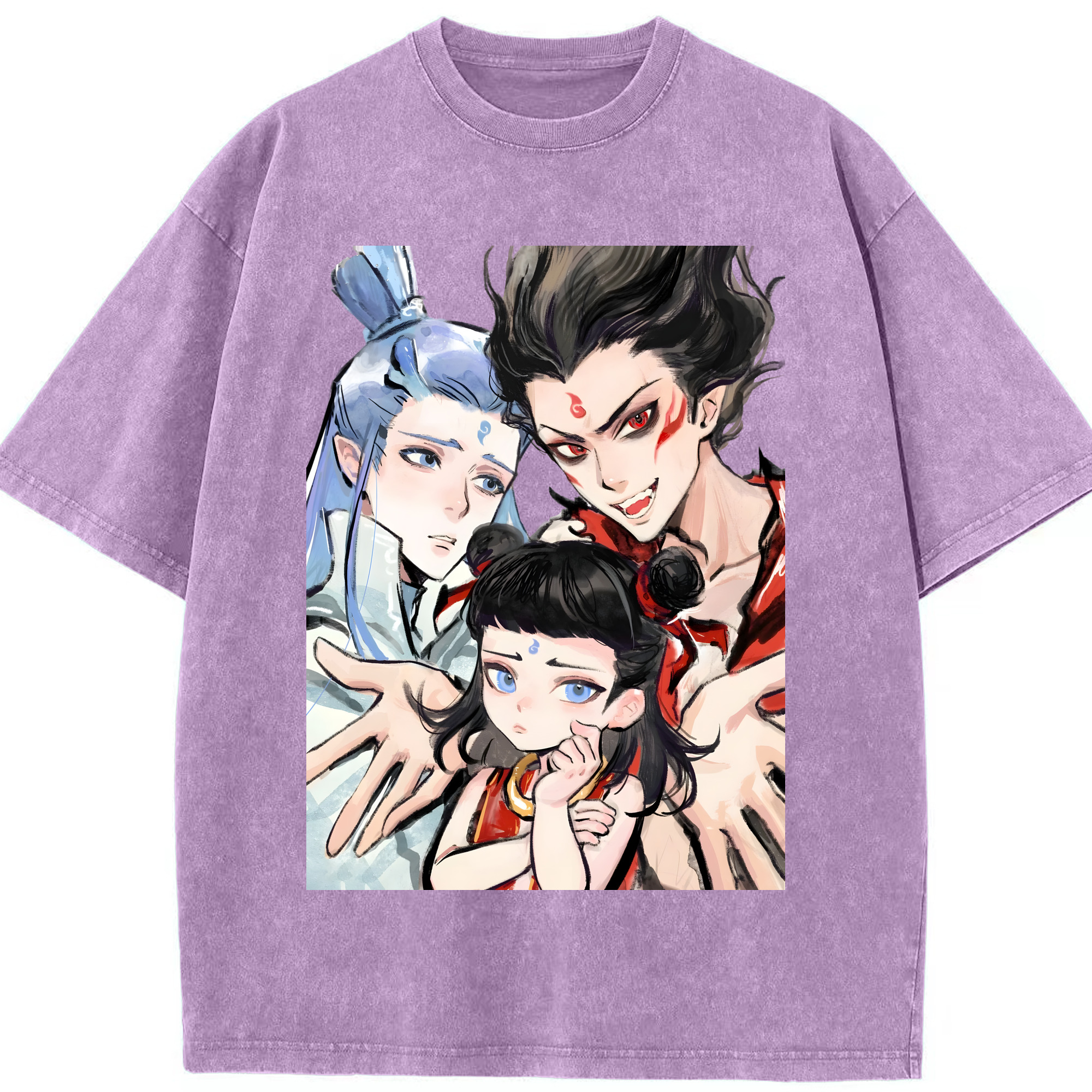 （画像用） Ne Zha 2 ナタ 魔童の大暴れ 綿100% ヴィンテージ風 半袖Tシャツ（フロントプリント）