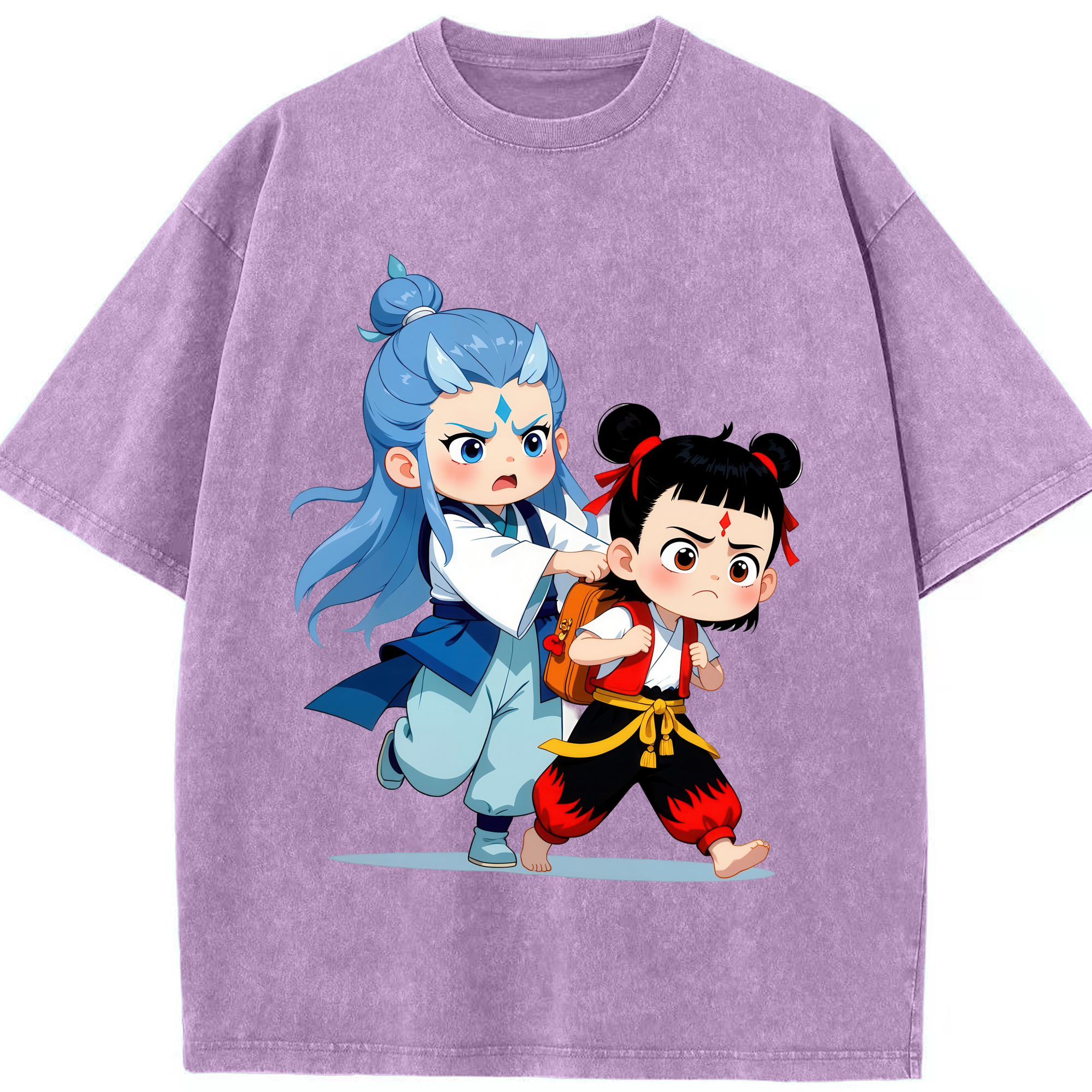 （画像用） Ne Zha 2 ナタ 魔童の大暴れ 綿100% ヴィンテージ風 半袖Tシャツ（フロントプリント）