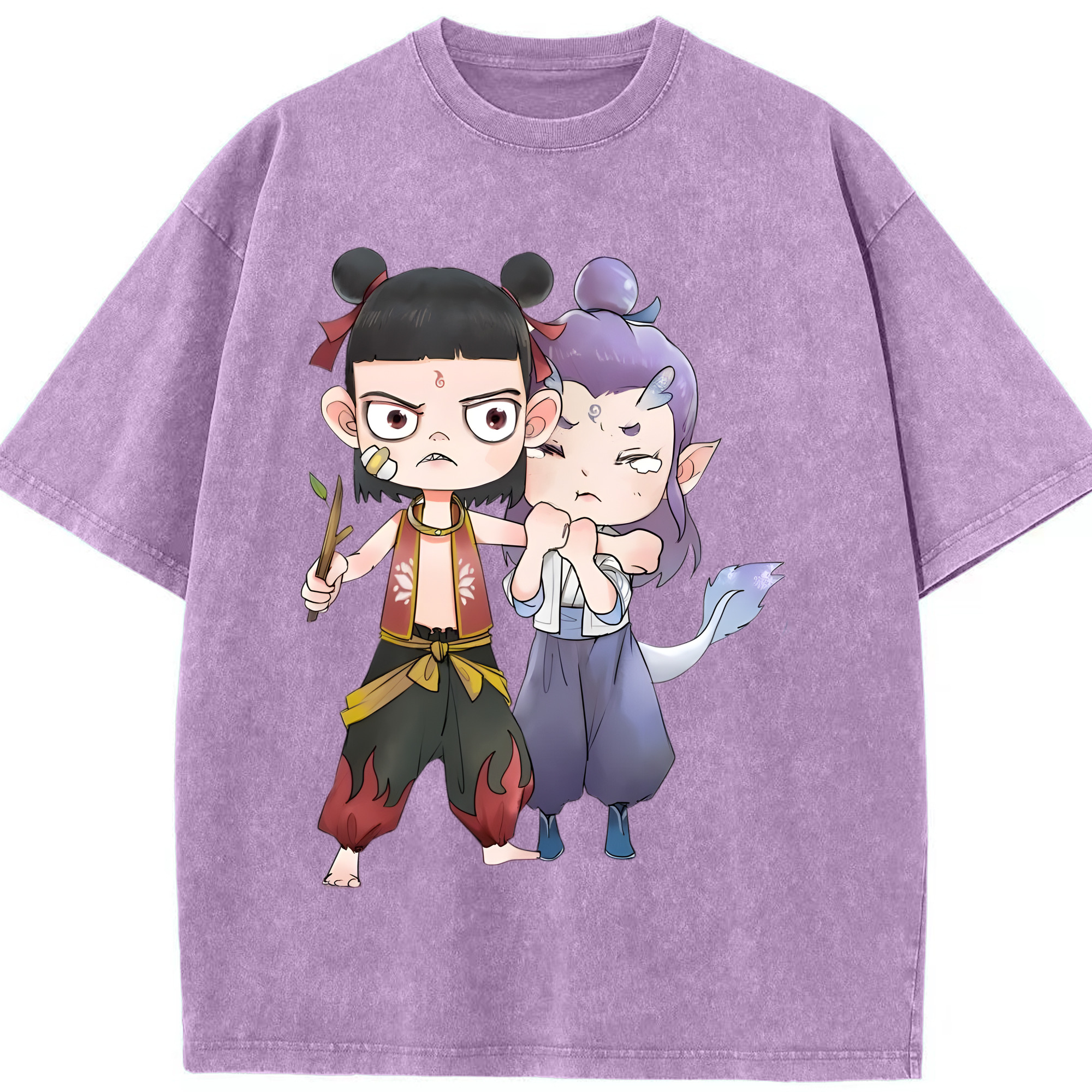 （画像用） Ne Zha 2 ナタ 魔童の大暴れ 綿100% ヴィンテージ風 半袖Tシャツ（フロントプリント）