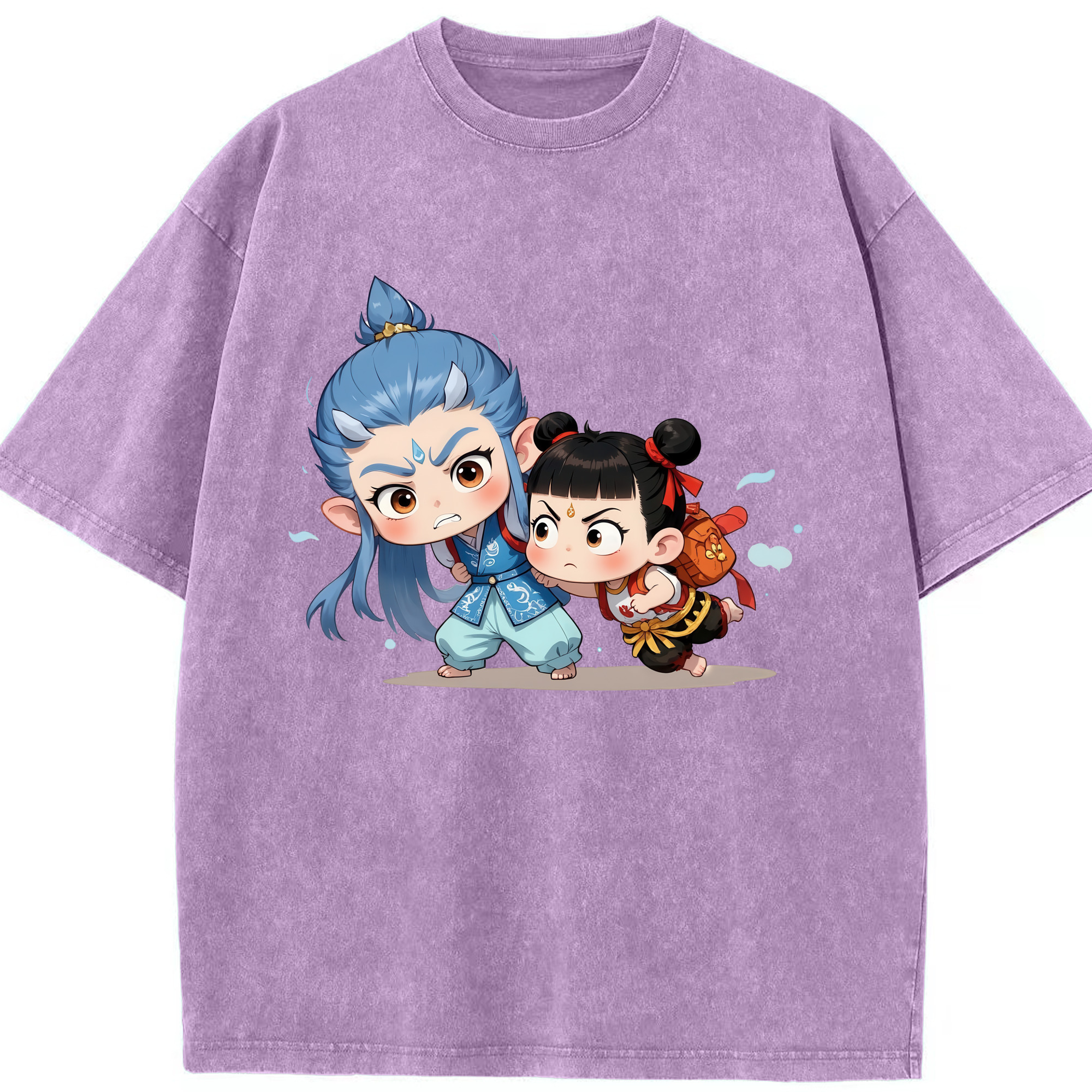 （画像用） Ne Zha 2 ナタ 魔童の大暴れ 綿100% ヴィンテージ風 半袖Tシャツ（フロントプリント）