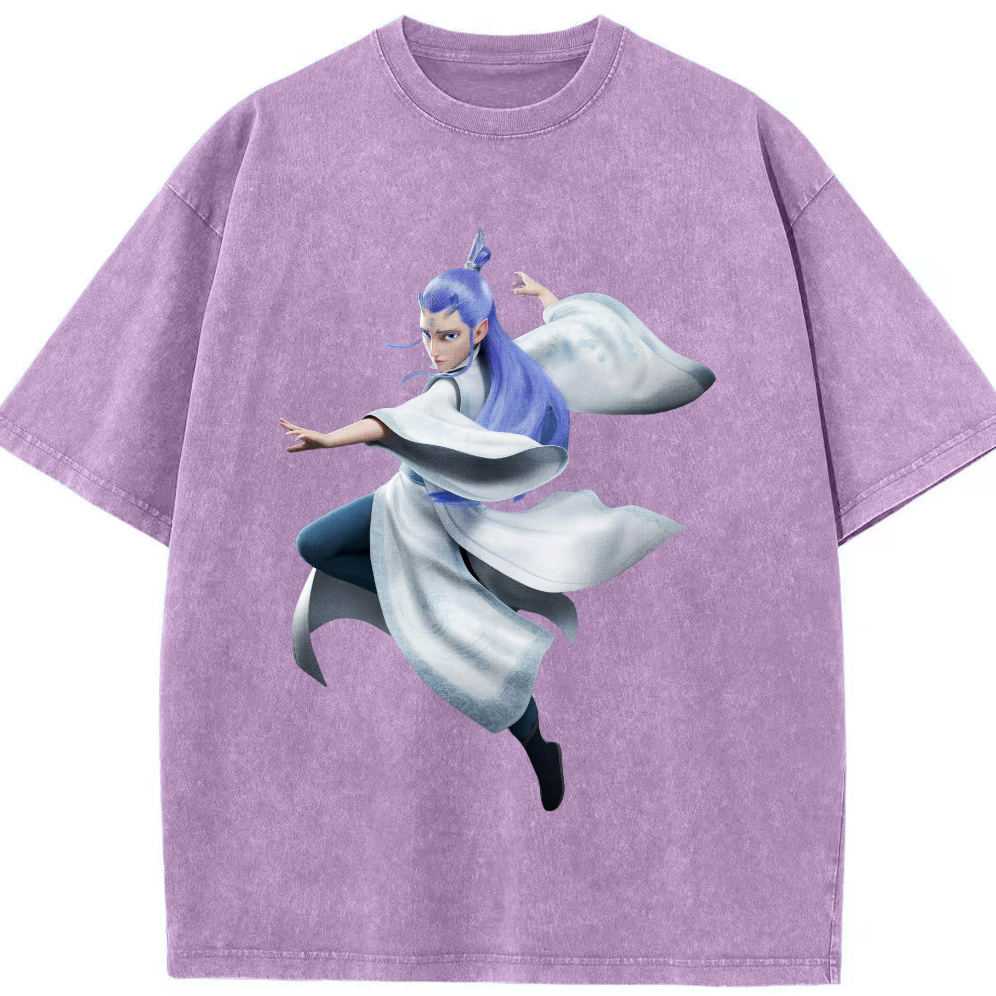 （画像用） Ne Zha 2 ナタ 魔童の大暴れ 綿100% ヴィンテージ風 半袖Tシャツ（フロントプリント）