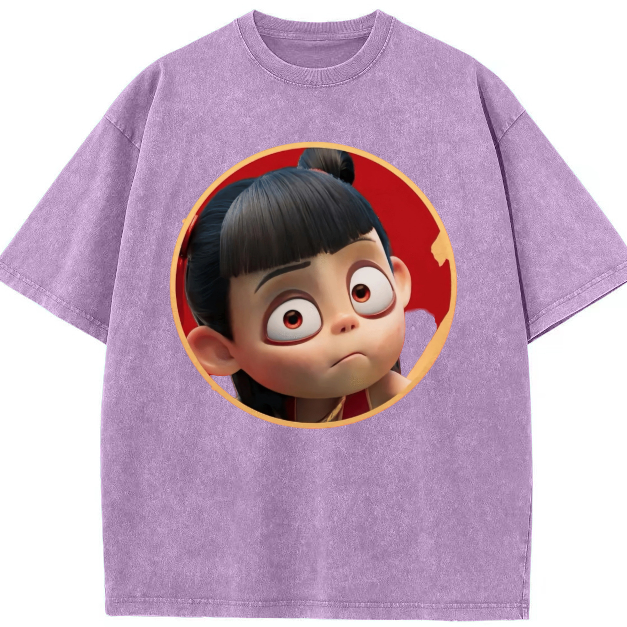 （画像用） Ne Zha 2 ナタ 魔童の大暴れ 綿100% ヴィンテージ風 半袖Tシャツ（フロントプリント）