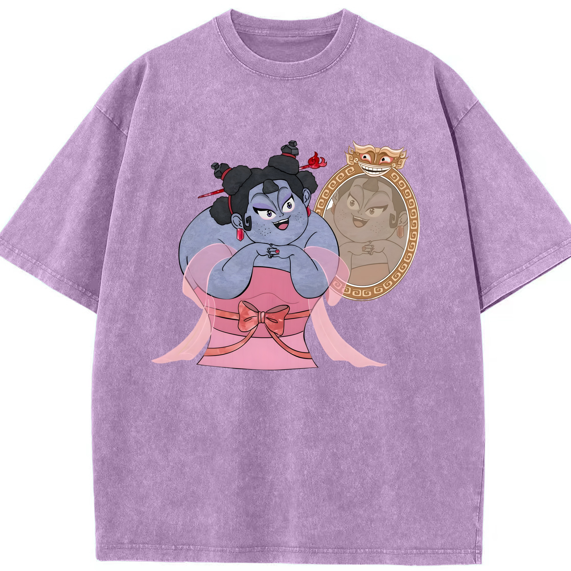 （画像用） Ne Zha 2 ナタ 魔童の大暴れ 綿100% ヴィンテージ風 半袖Tシャツ（フロントプリント）