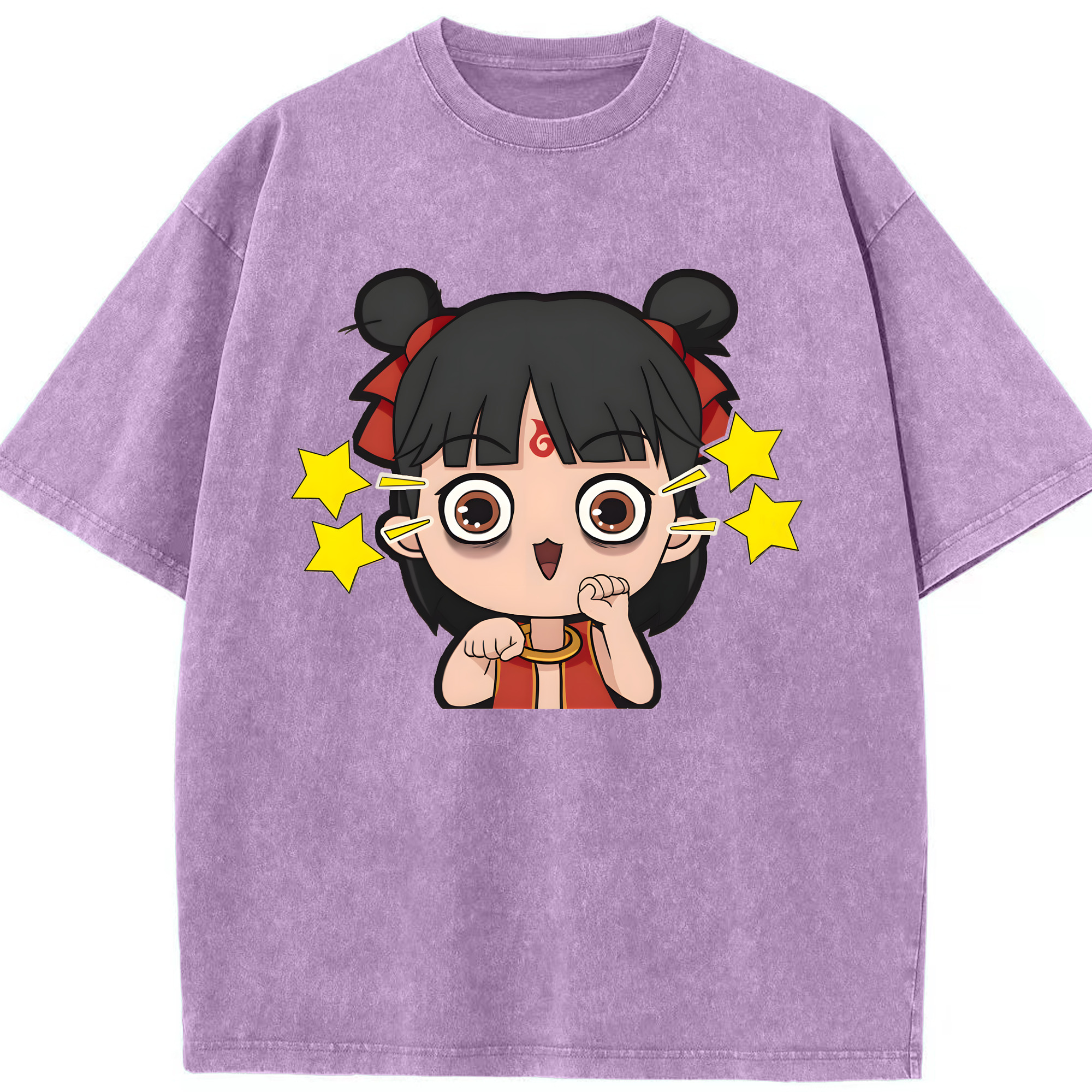 （画像用） Ne Zha 2 ナタ 魔童の大暴れ 綿100% ヴィンテージ風 半袖Tシャツ（フロントプリント）