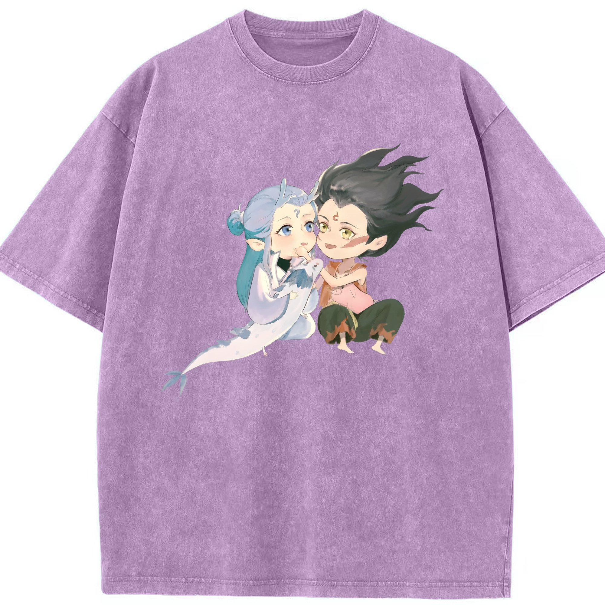 （画像用） Ne Zha 2 ナタ 魔童の大暴れ 綿100% ヴィンテージ風 半袖Tシャツ（フロントプリント）