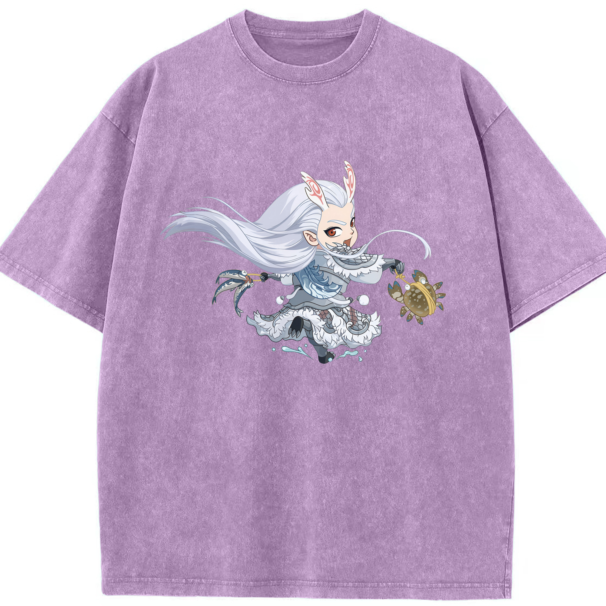 （画像用） Ne Zha 2 ナタ 魔童の大暴れ 綿100% ヴィンテージ風 半袖Tシャツ（フロントプリント）